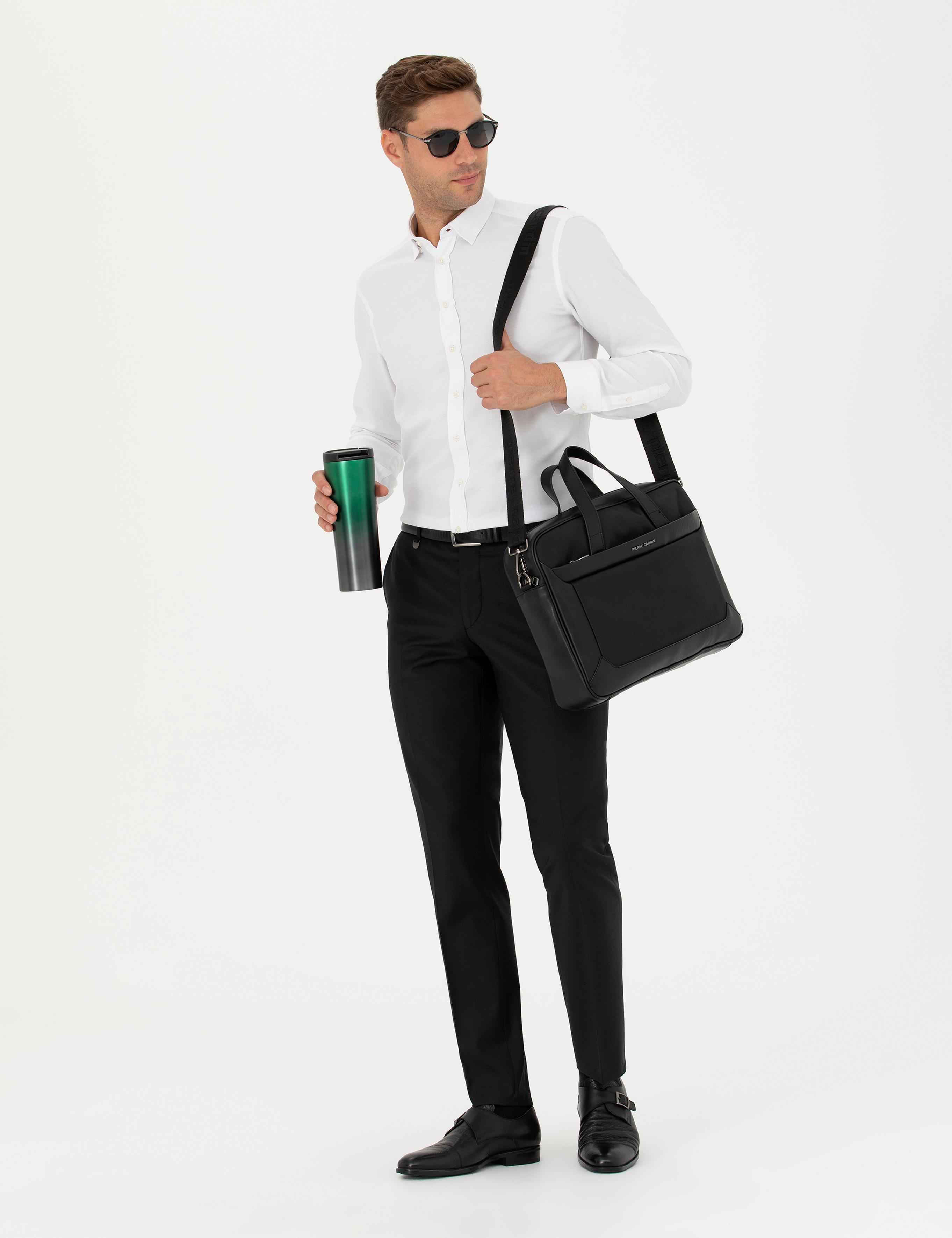 Siyah Slim Fit Yünlü Kumaş Pantolon