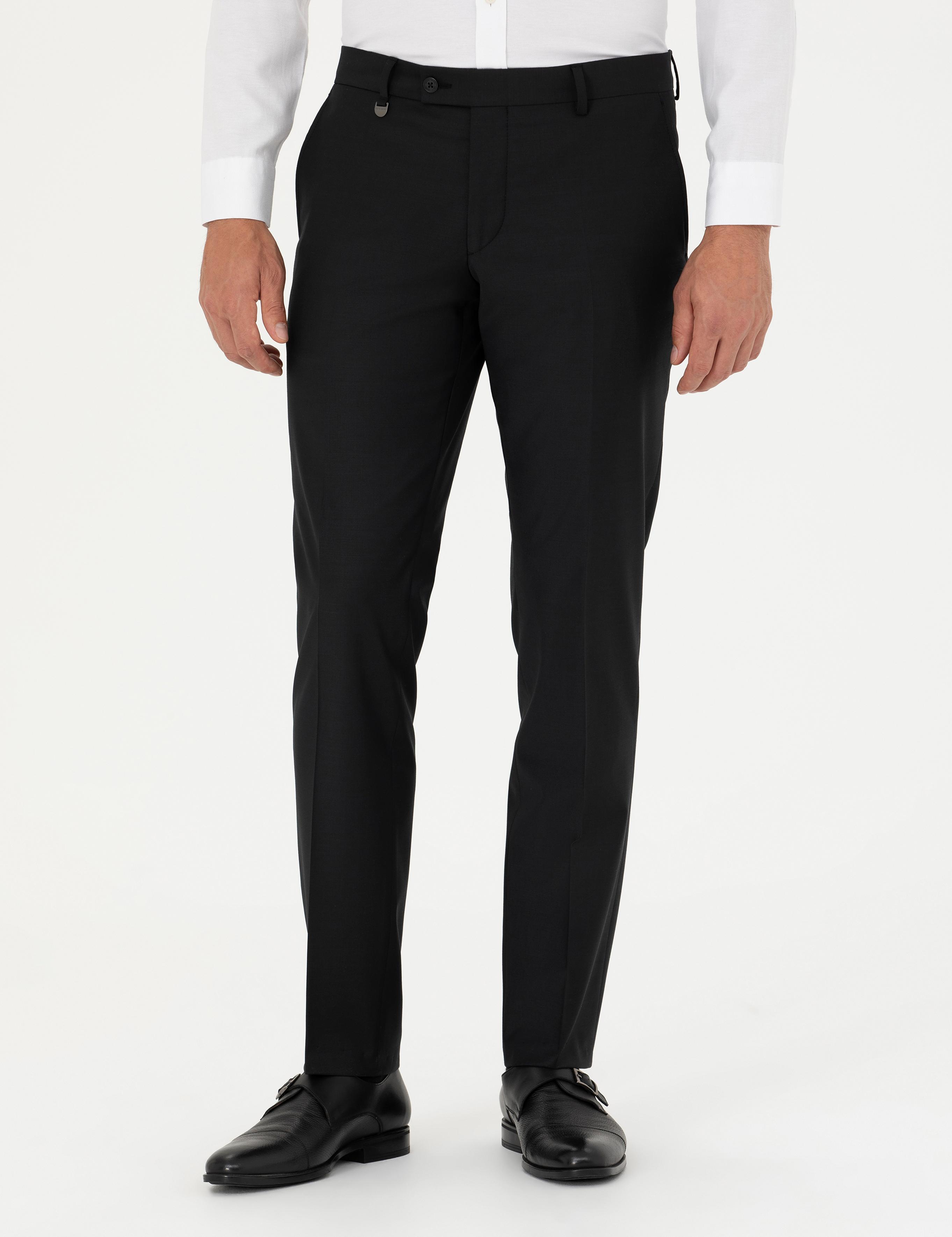 Siyah Slim Fit Yünlü Kumaş Pantolon