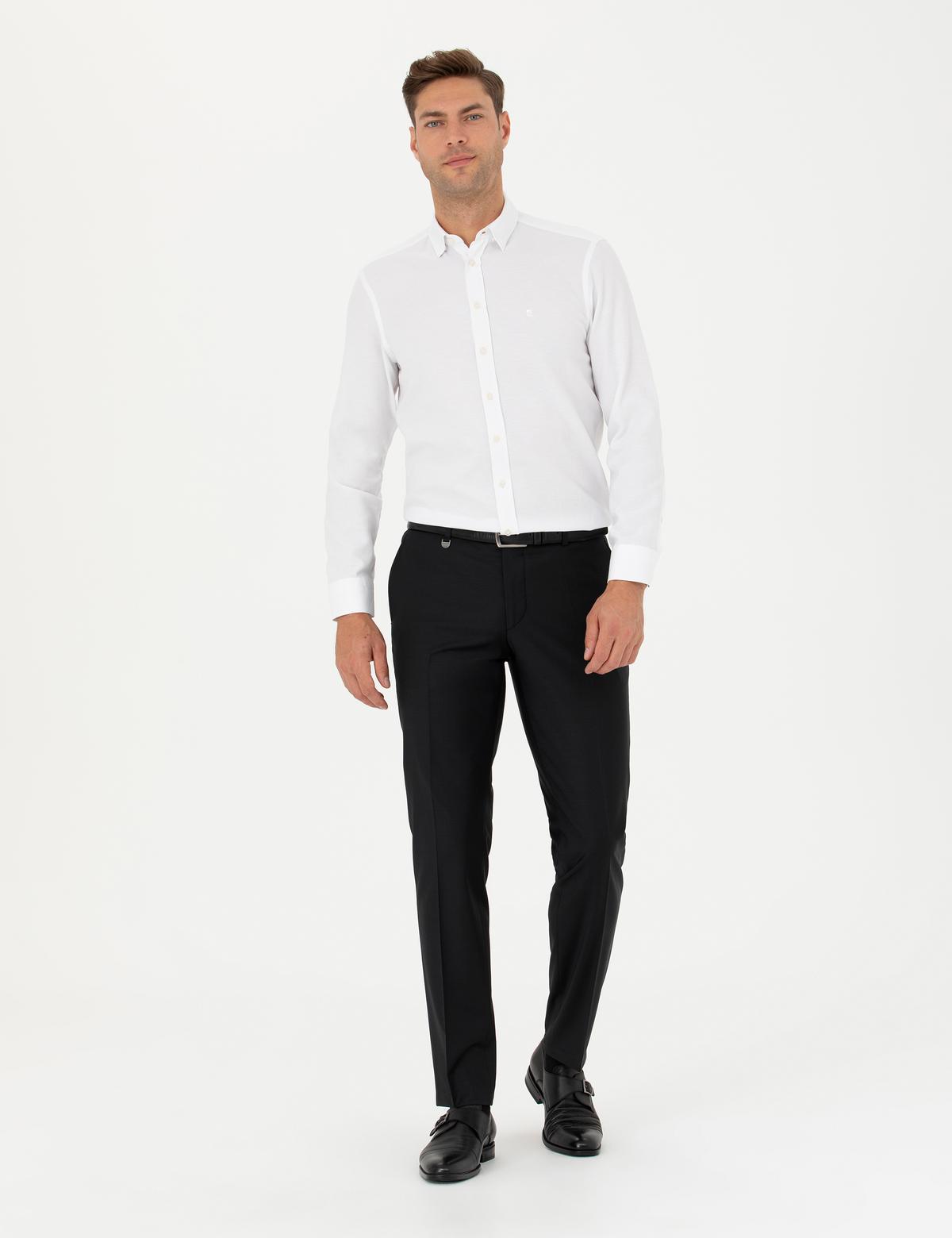 Siyah Slim Fit Yünlü Kumaş Pantolon - 50289278006