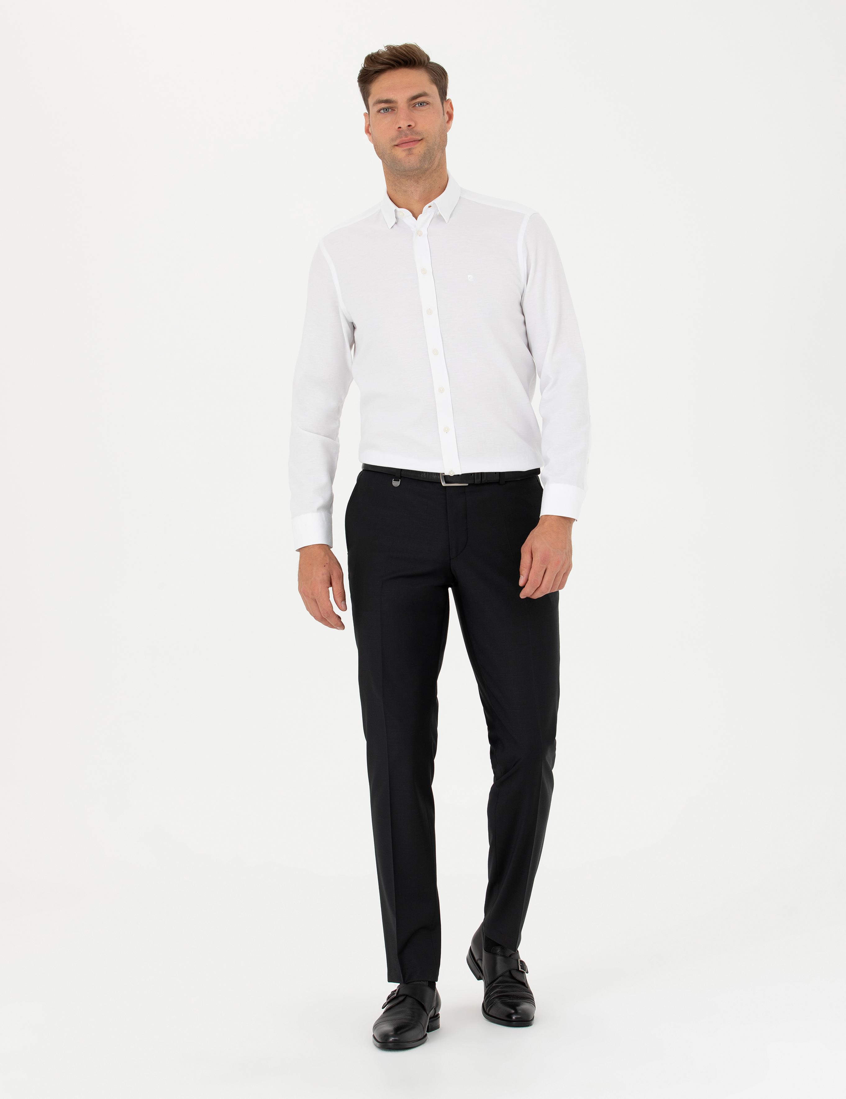 Siyah Slim Fit Yünlü Kumaş Pantolon