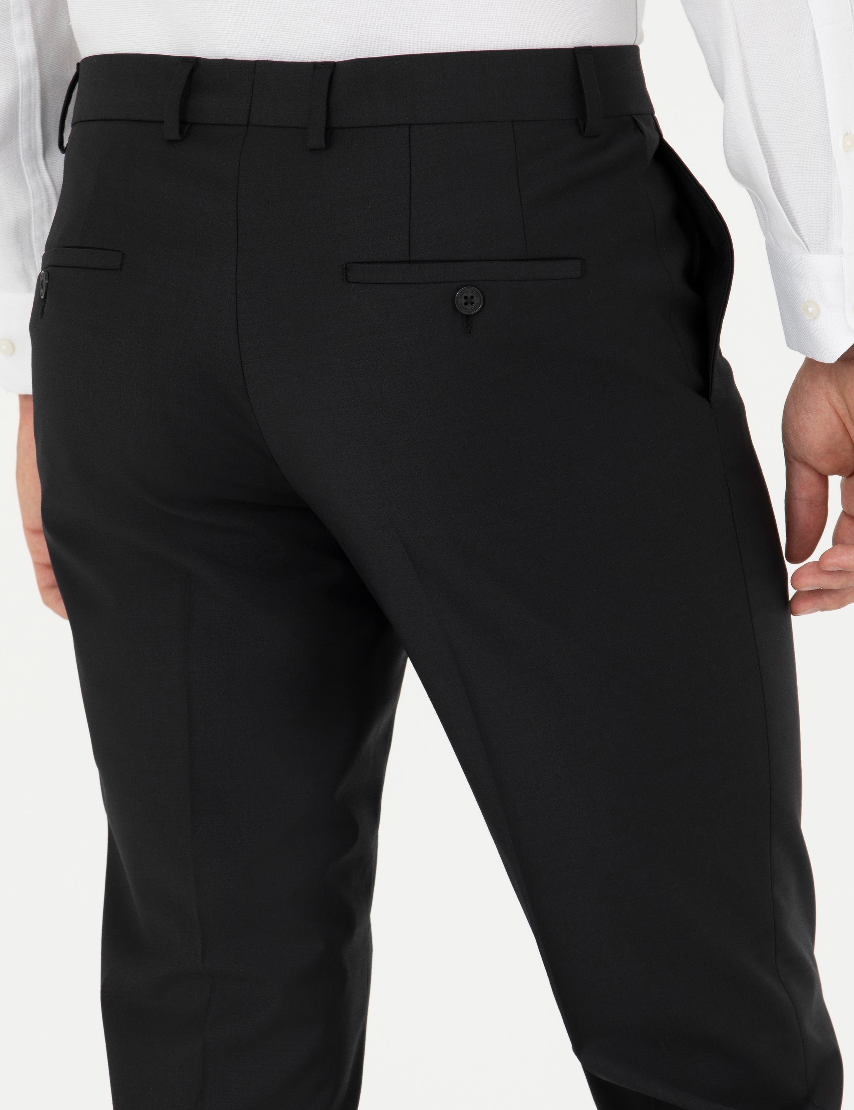 Siyah Slim Fit Yünlü Kumaş Pantolon