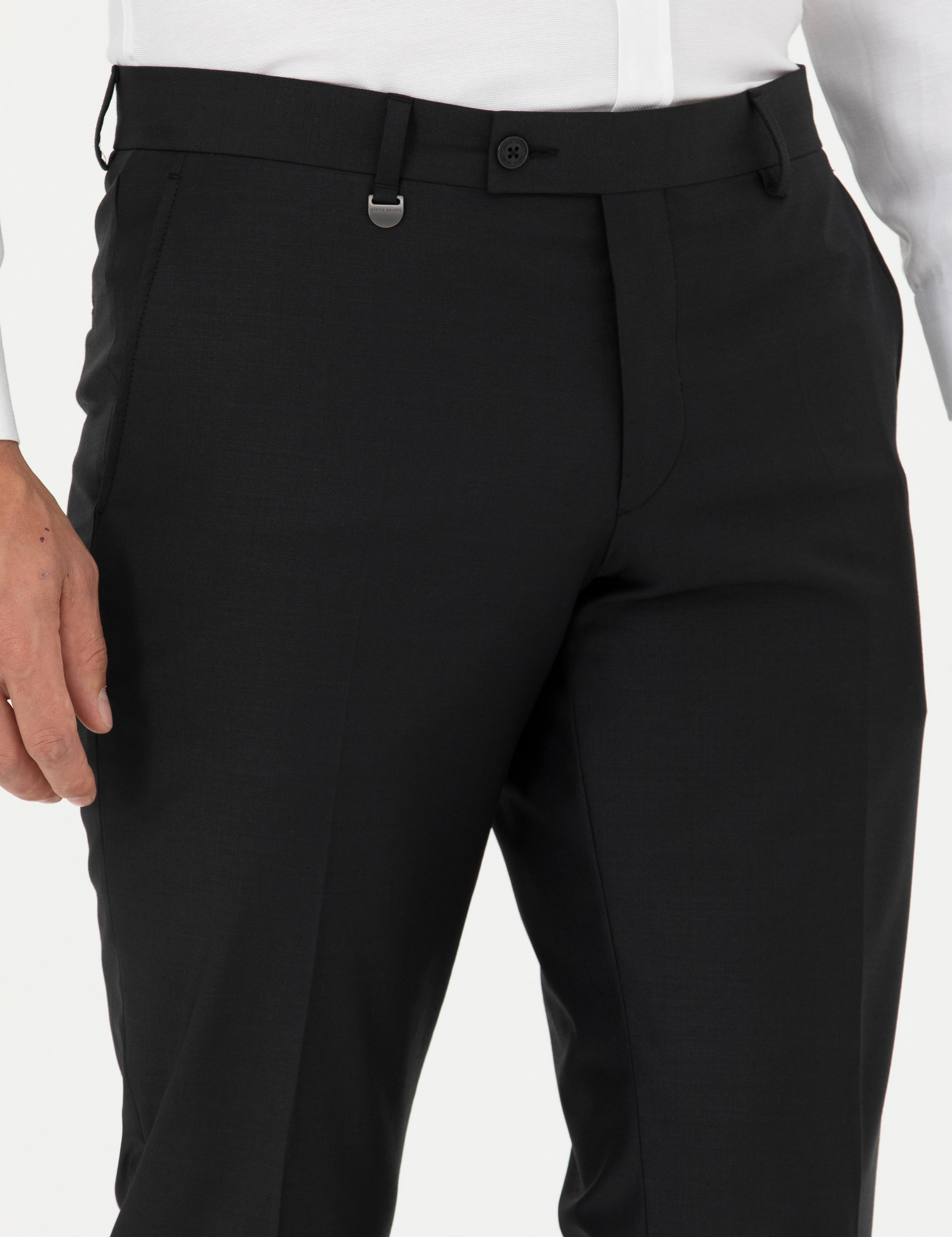 Siyah Slim Fit Yünlü Kumaş Pantolon