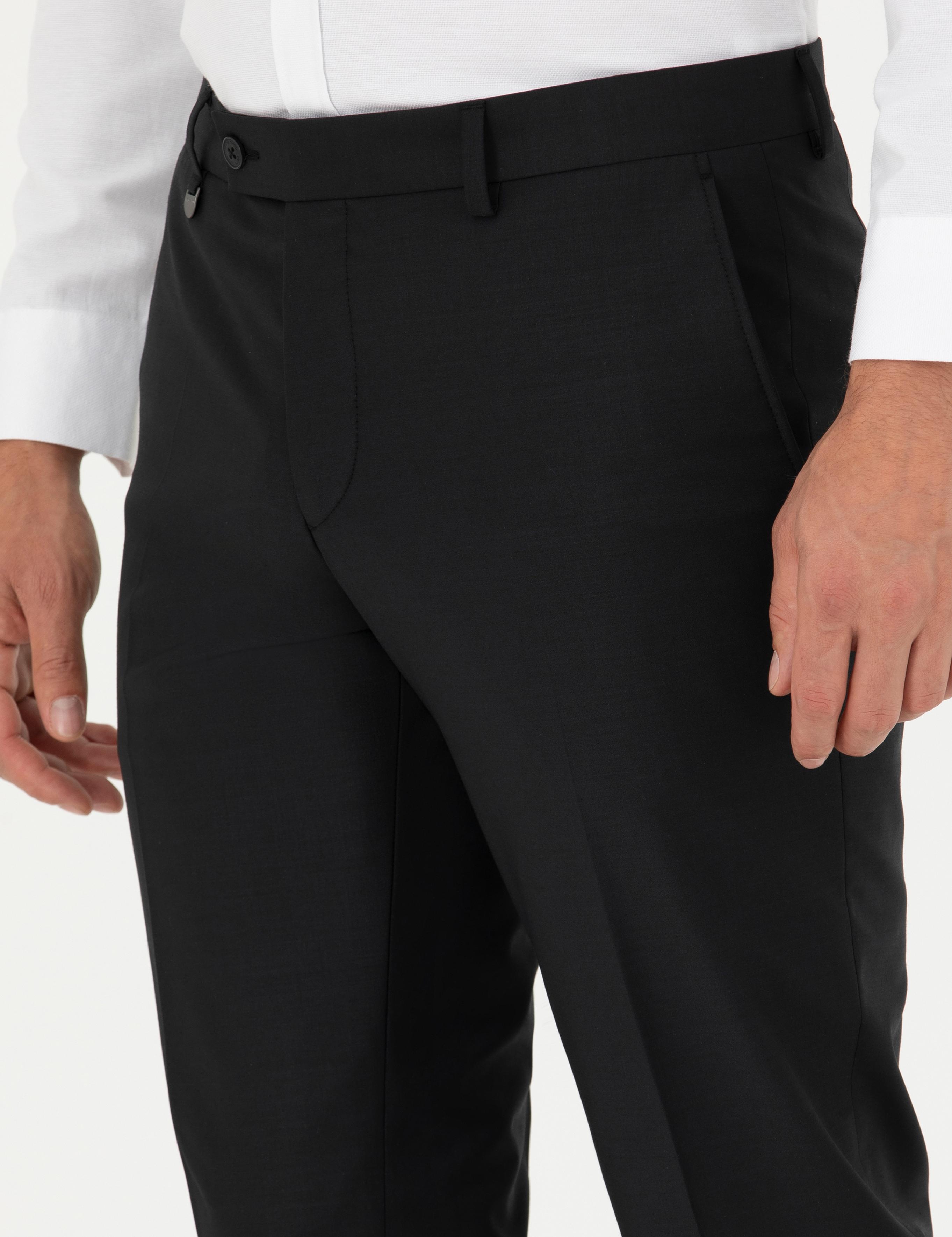Siyah Slim Fit Yünlü Kumaş Pantolon