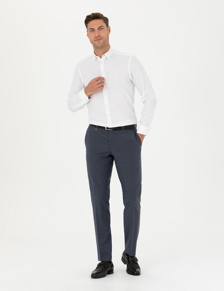 Koyu Mavi Slim Fit Yünlü Kumaş Pantolon - 50289278072