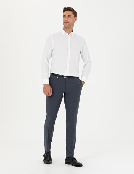 Koyu Mavi Slim Fit Yünlü Kumaş Pantolon - 50289278072