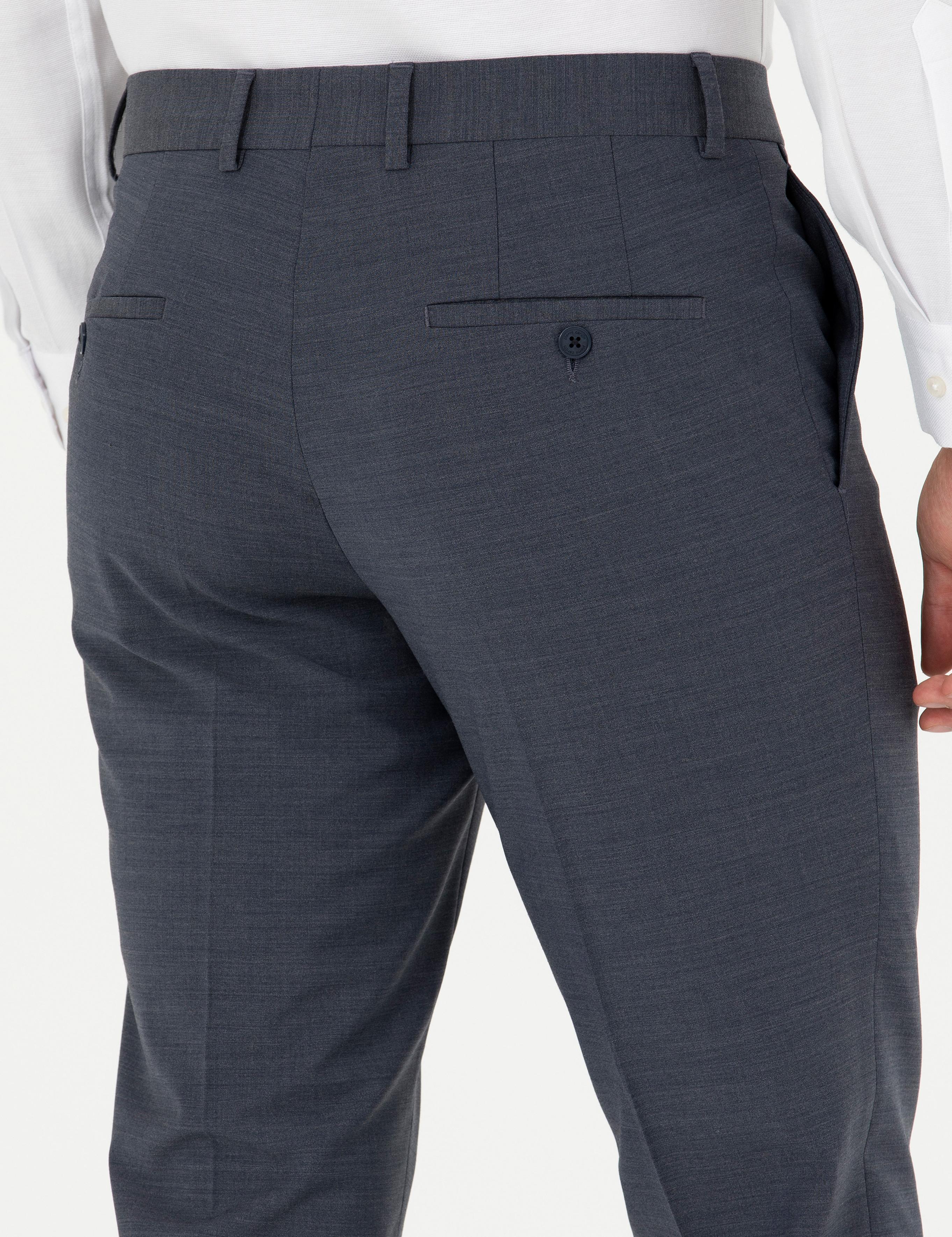 Koyu Mavi Slim Fit Yünlü Kumaş Pantolon