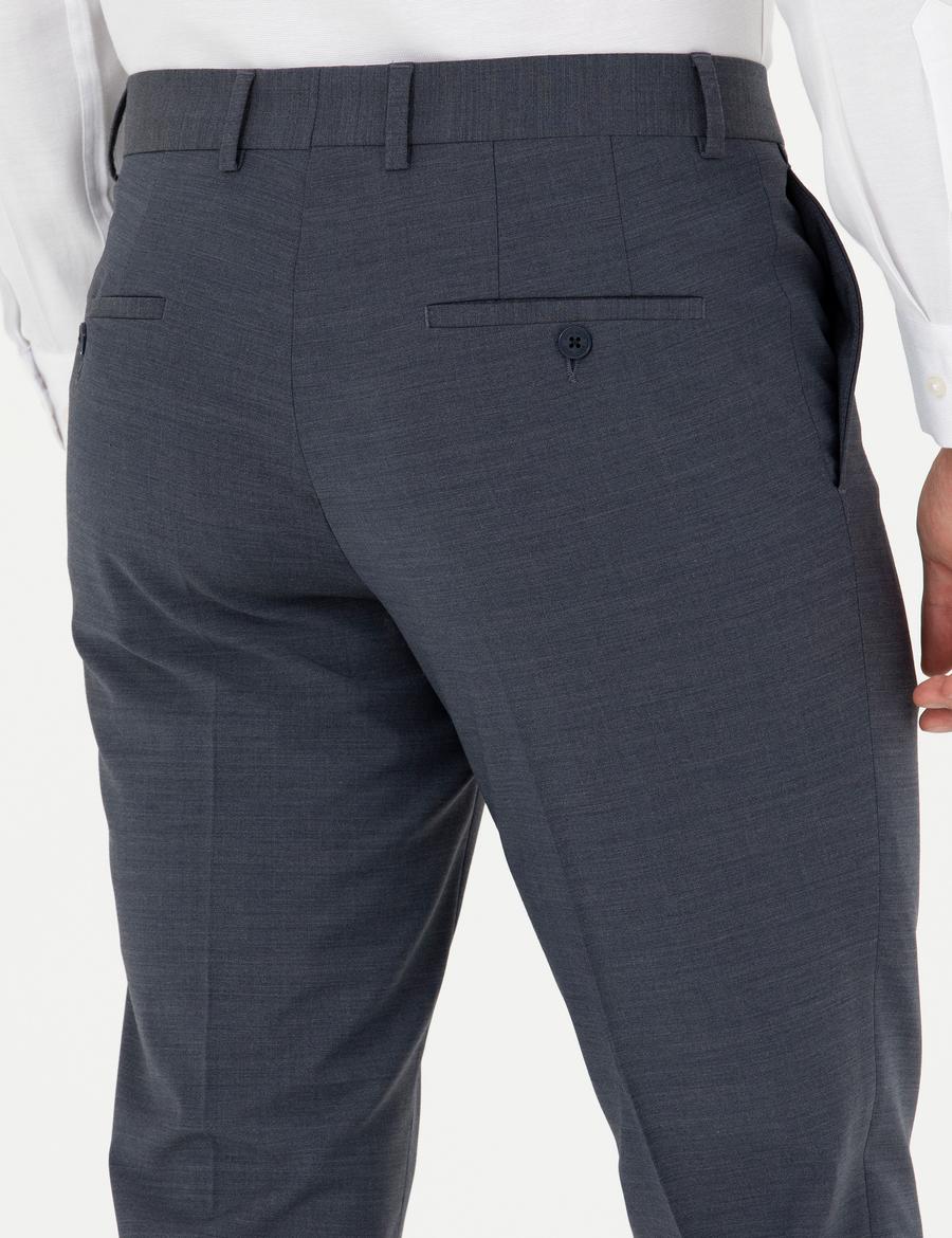 Koyu Mavi Slim Fit Yünlü Kumaş Pantolon