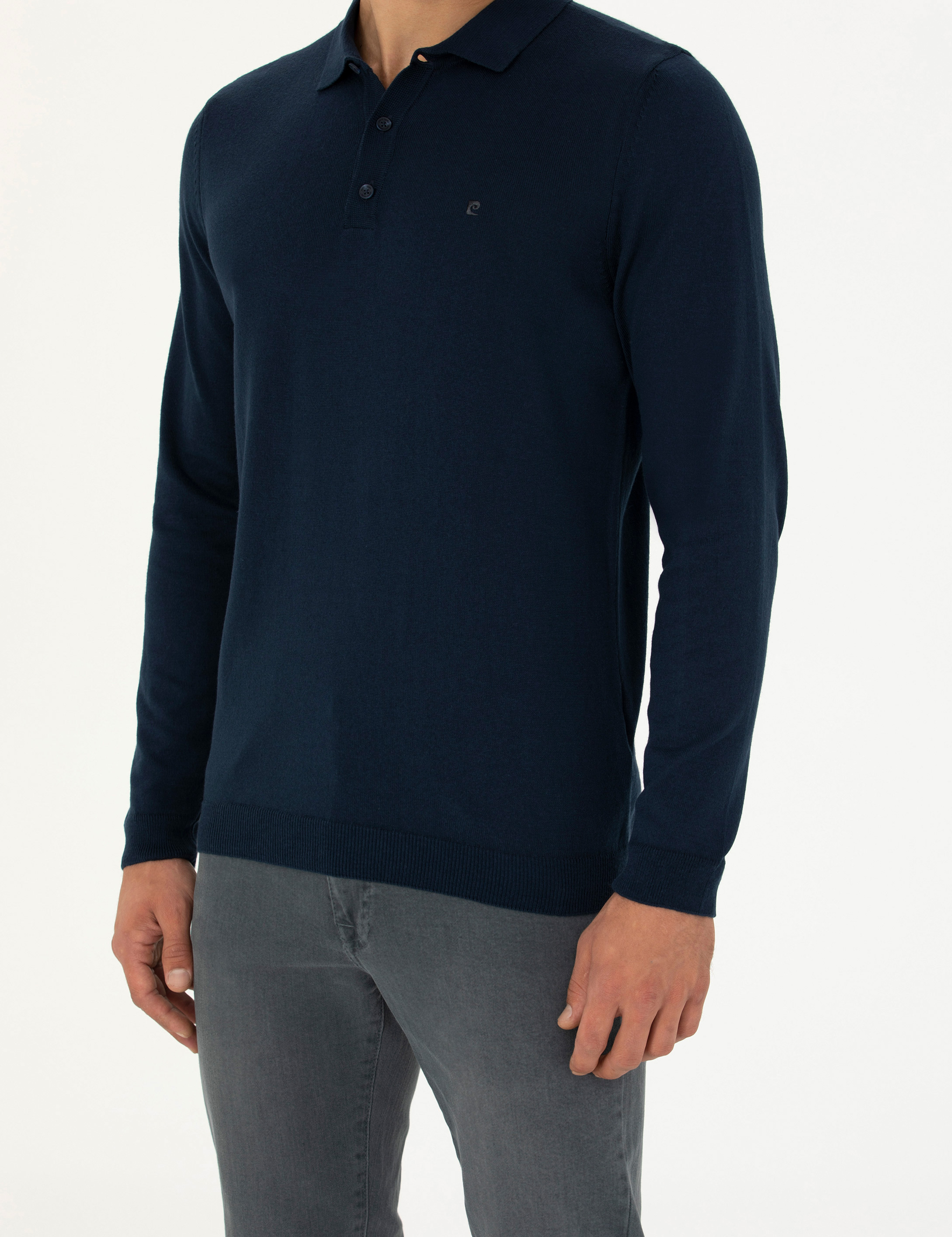 Koyu Lacivert Slim Fit Basic Kazak - Image 6