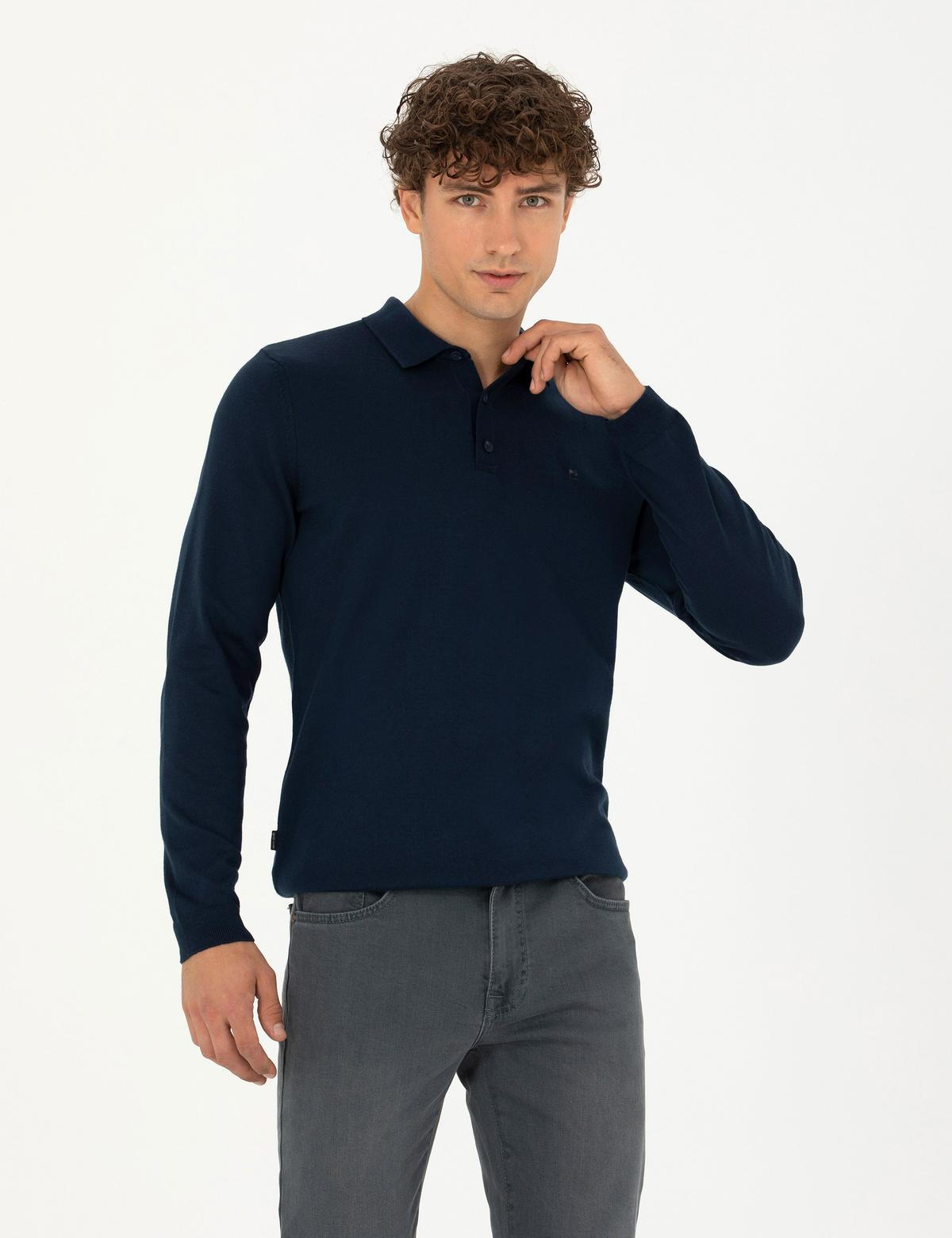 Koyu Lacivert Slim Fit Basic Kazak