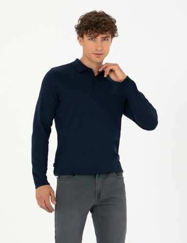 Koyu Lacivert Slim Fit Basic Kazak