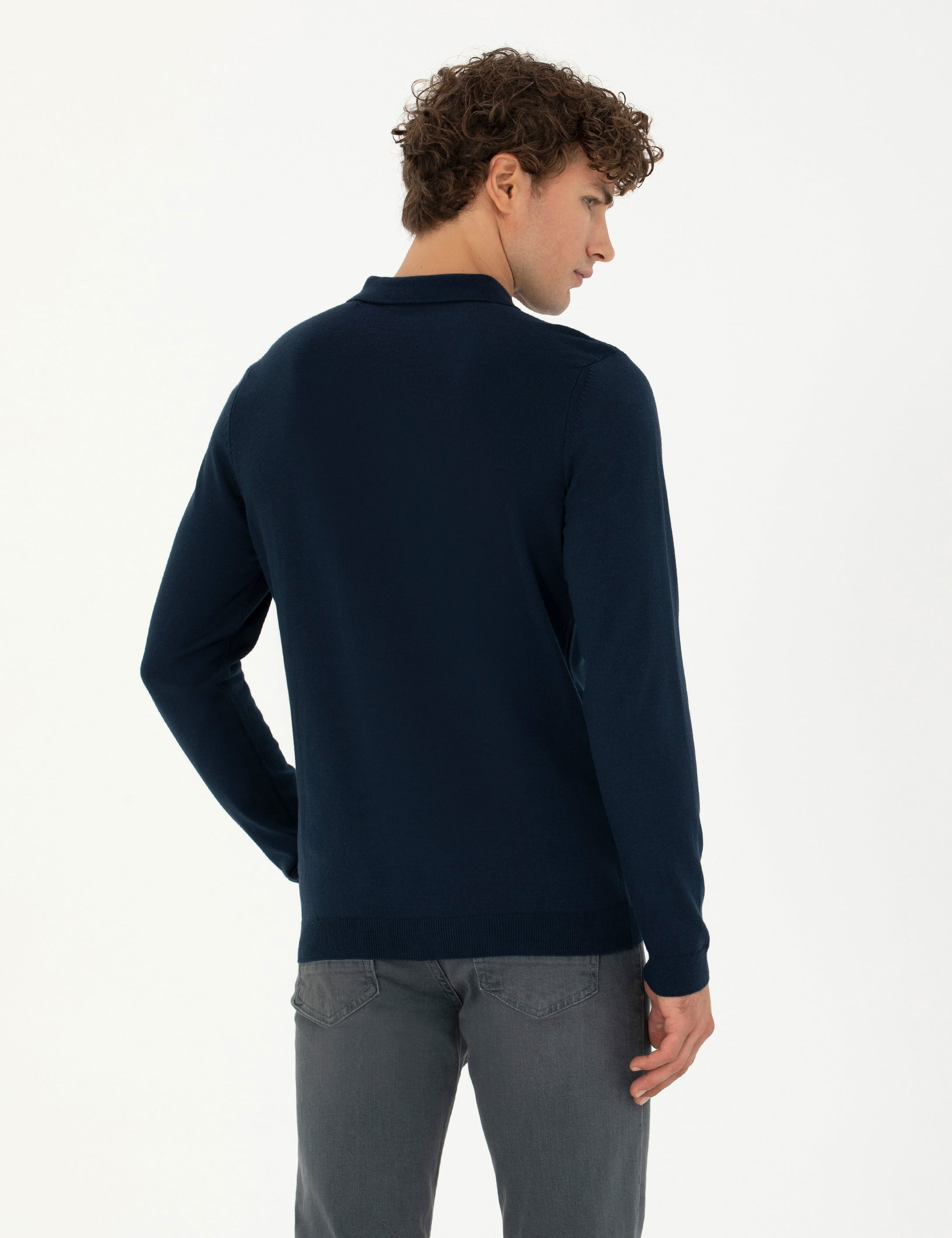 Koyu Lacivert Slim Fit Basic Kazak - Image 5