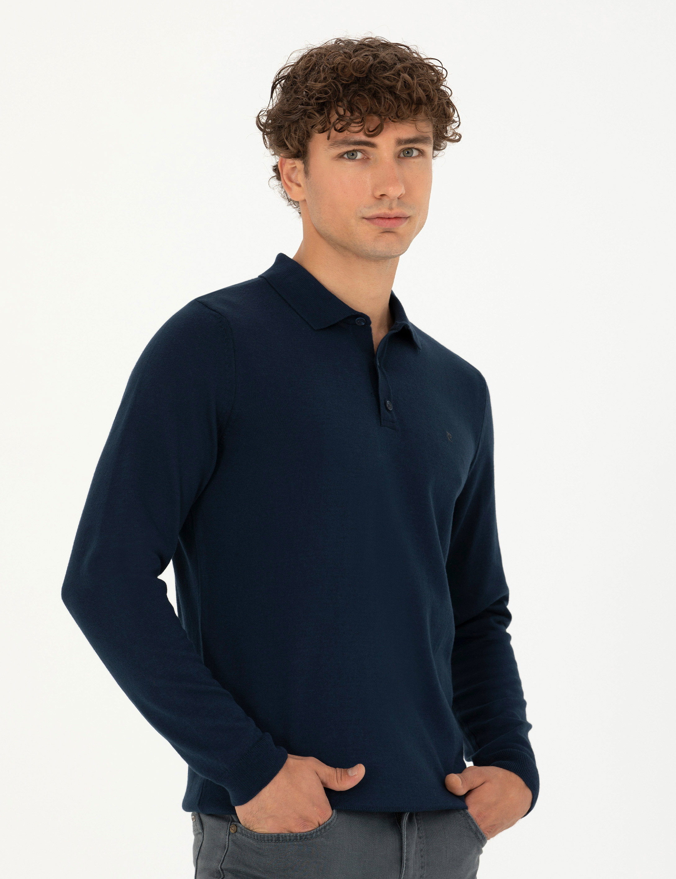 Koyu Lacivert Slim Fit Basic Kazak - Image 3