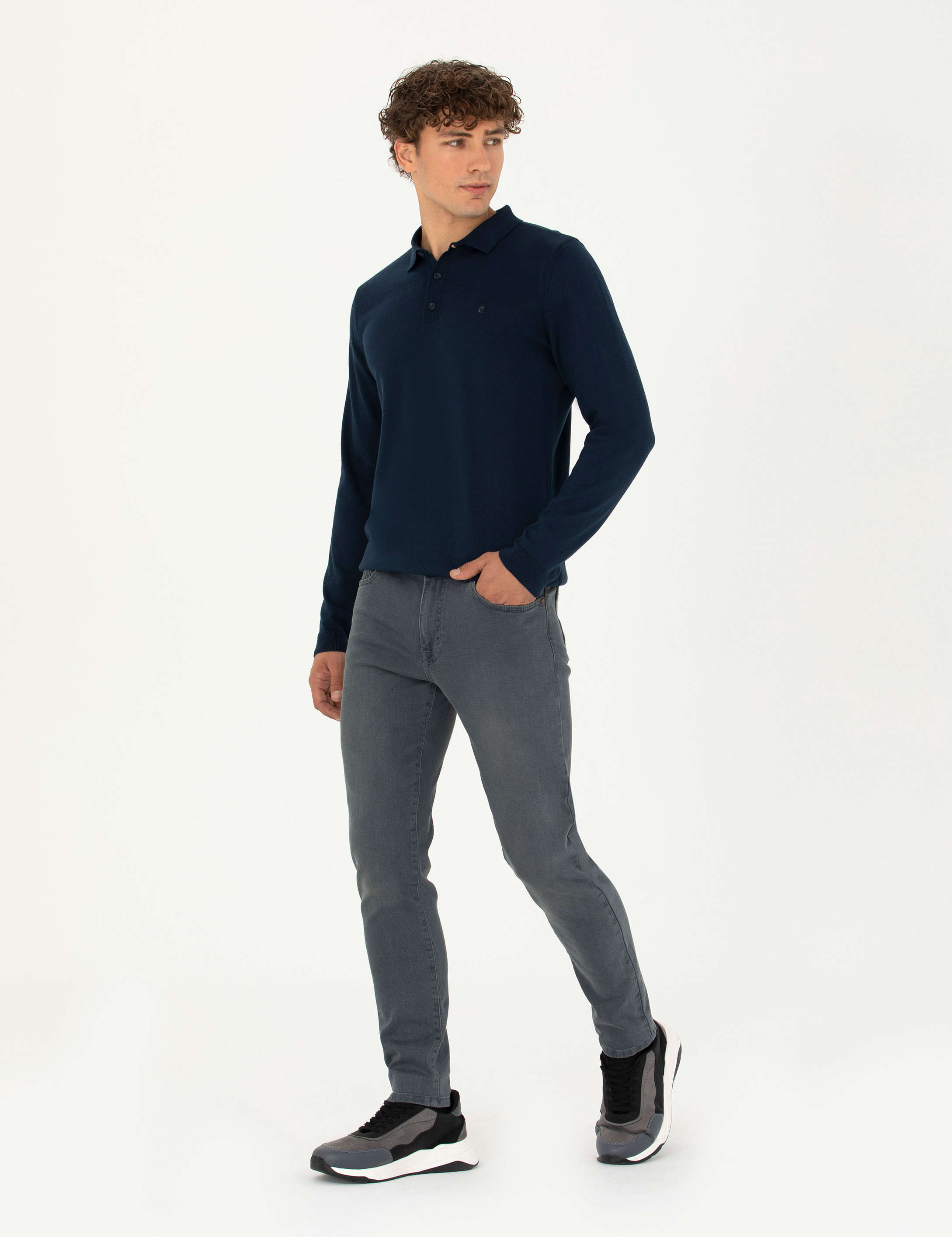 Koyu Lacivert Slim Fit Basic Kazak - Image 4