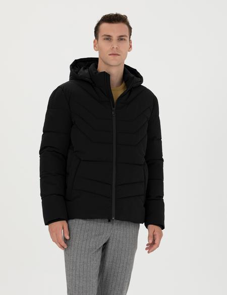 Siyah Gri Kapüşonlu Dolgulu Mont - 50276360021