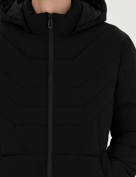 Siyah Gri Kapüşonlu Dolgulu Mont - 50276360021