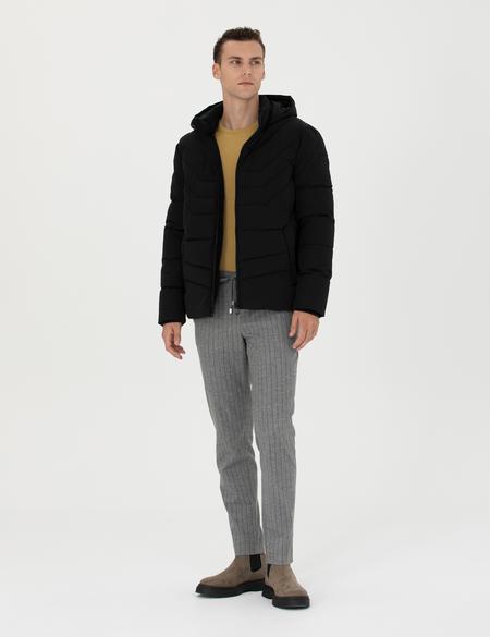 Siyah Gri Kapüşonlu Dolgulu Mont - 50276360021