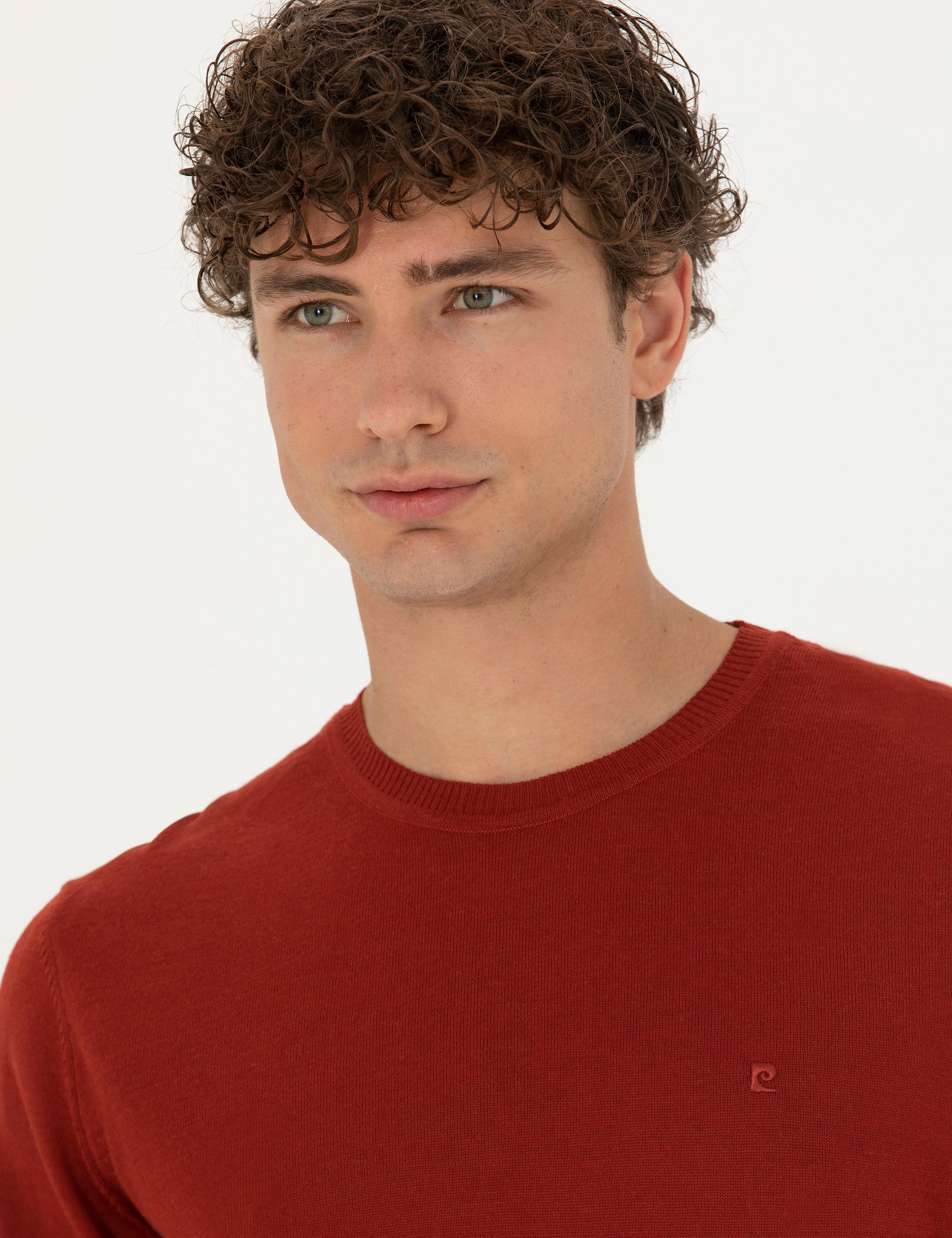 Kiremit Slim Fit Bisiklet Yaka Yün Karışımlı Basic Triko Kazak