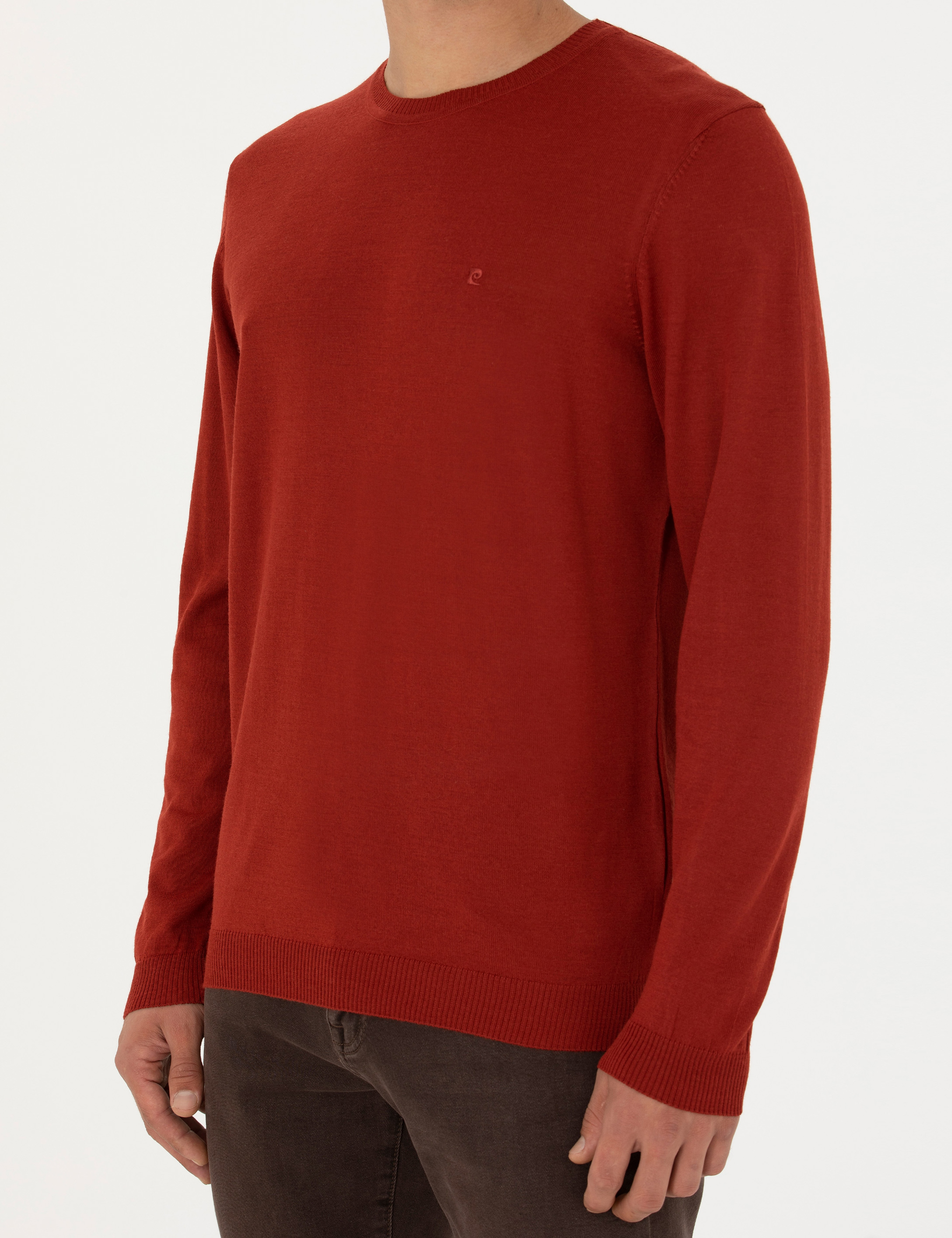 Kiremit Slim Fit Bisiklet Yaka Yün Karışımlı Basic Triko Kazak - Image 6