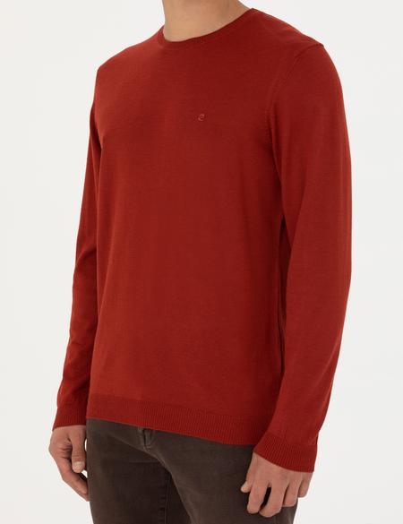 Kiremit Slim Fit Bisiklet Yaka Yün Karışımlı Basic Triko Kazak - 50270054011