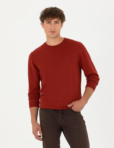 Kiremit Slim Fit Bisiklet Yaka Yün Karışımlı Basic Triko Kazak - 50270054011