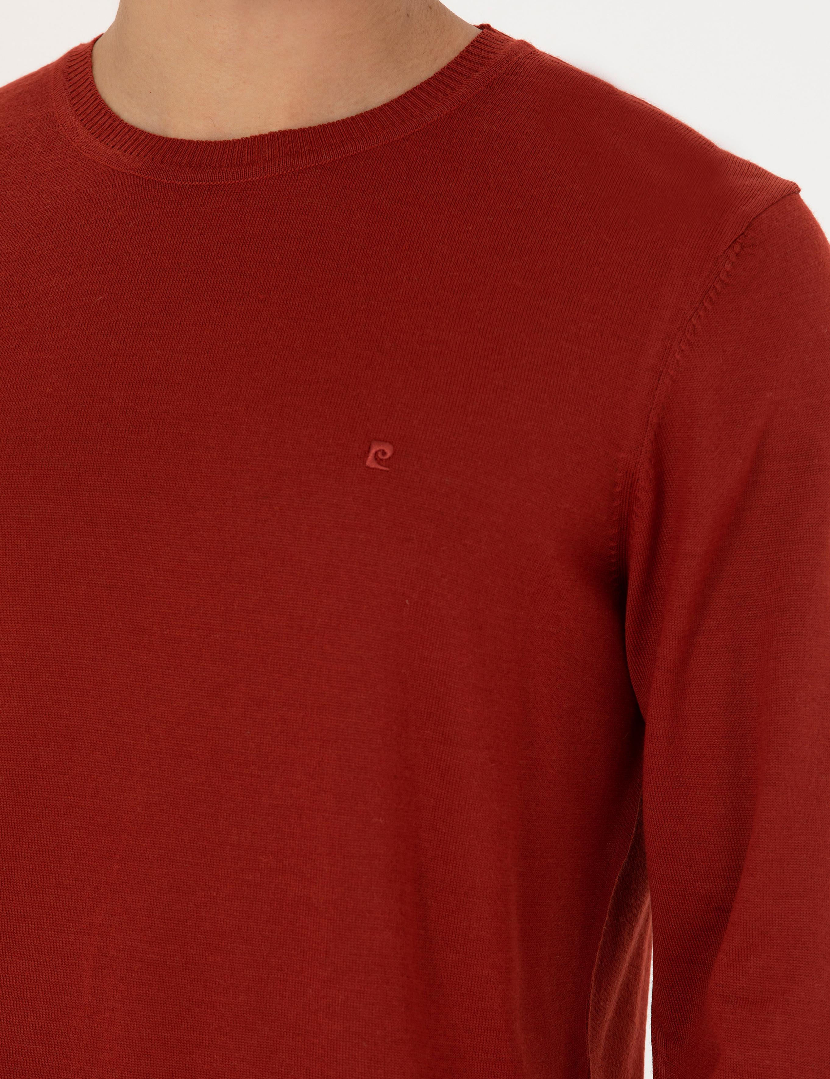 Kiremit Slim Fit Bisiklet Yaka Yün Karışımlı Basic Triko Kazak