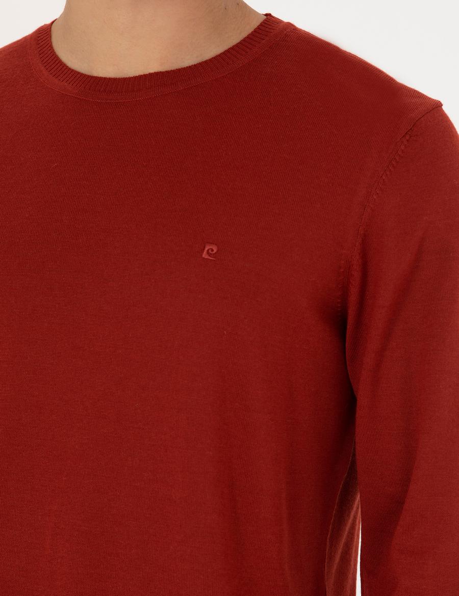 Kiremit Slim Fit Bisiklet Yaka Yün Karışımlı Basic Triko Kazak