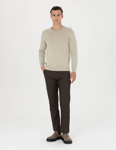 Kum Melanj Slim Fit Bisiklet Yaka Basic Triko Kazak