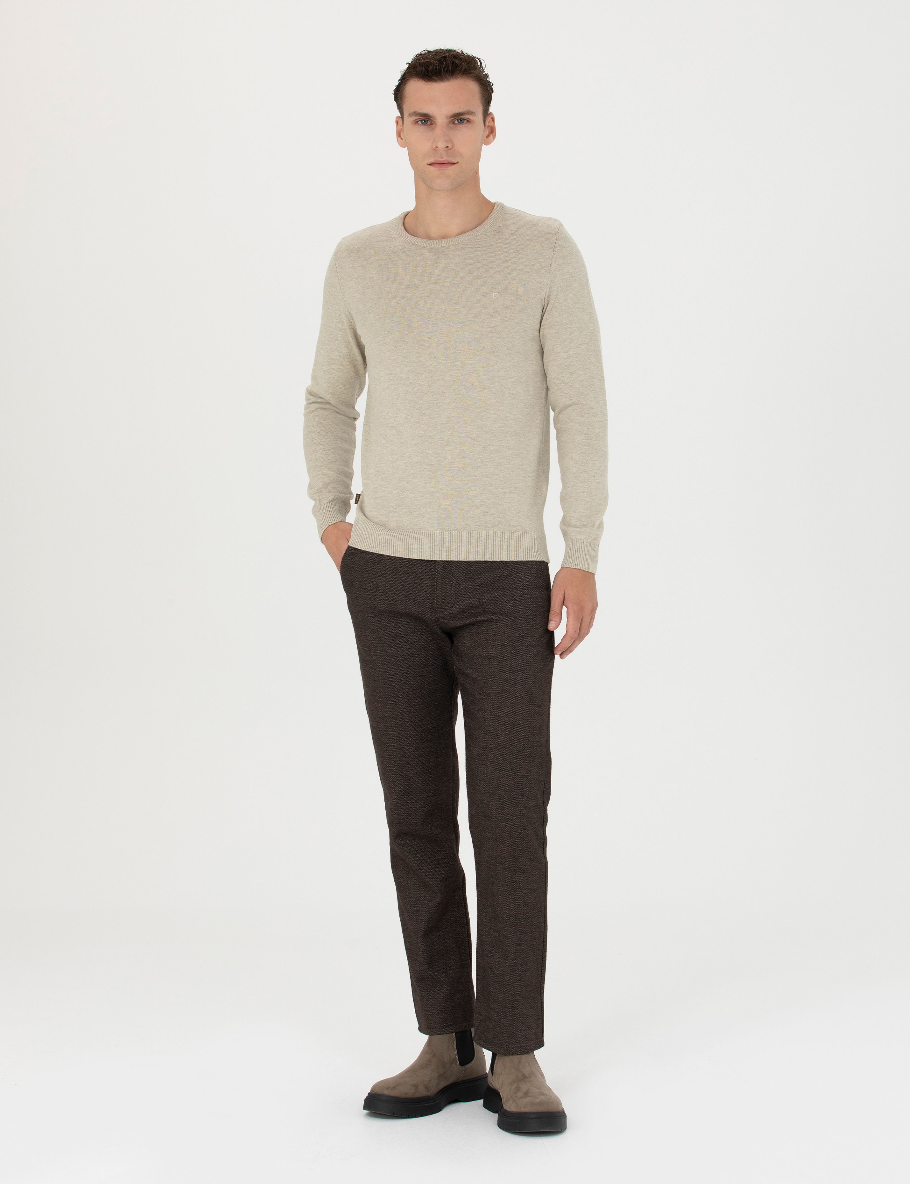 Kum Melanj Slim Fit Bisiklet Yaka Basic Triko Kazak - Image 4