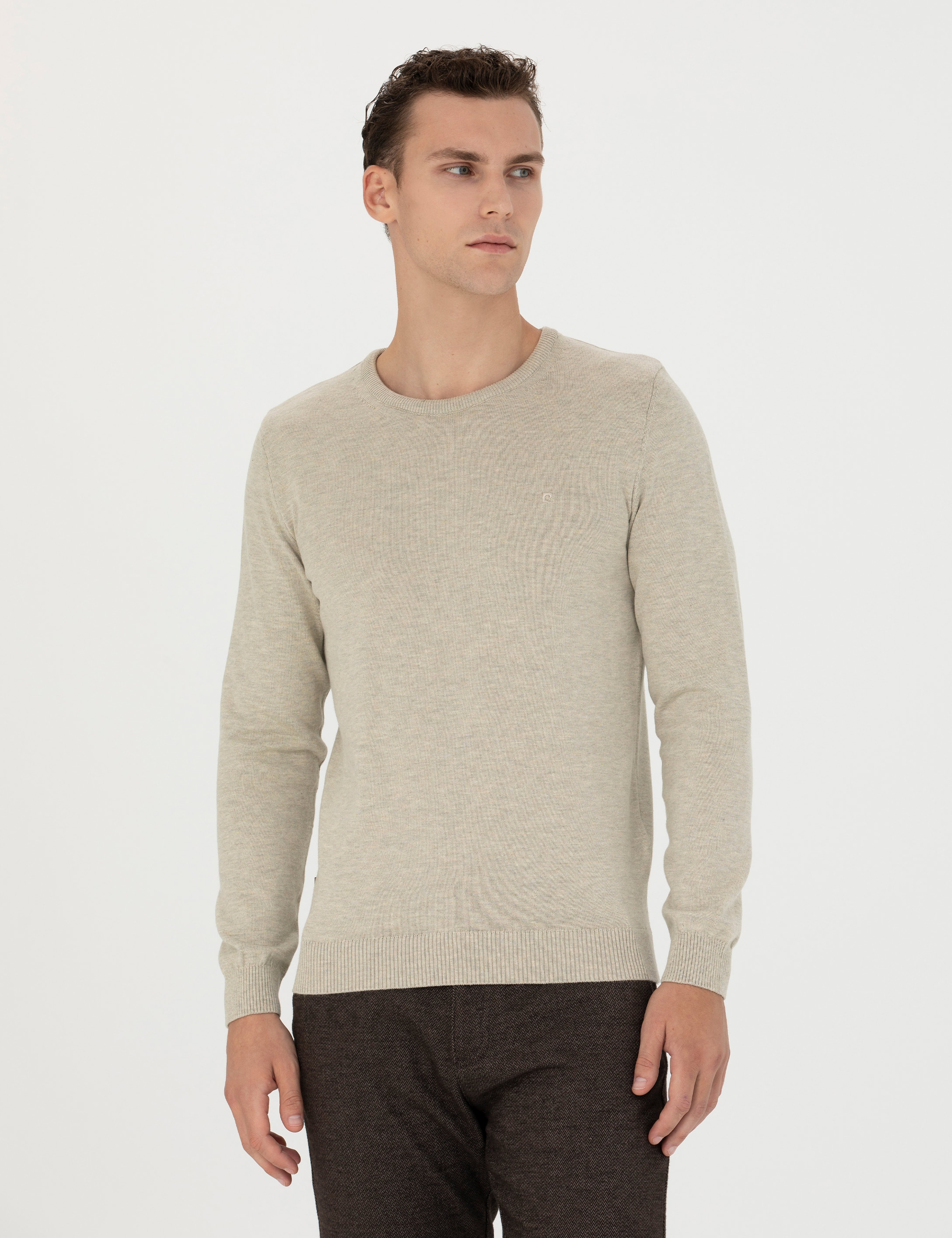 Kum Melanj Slim Fit Bisiklet Yaka Basic Triko Kazak