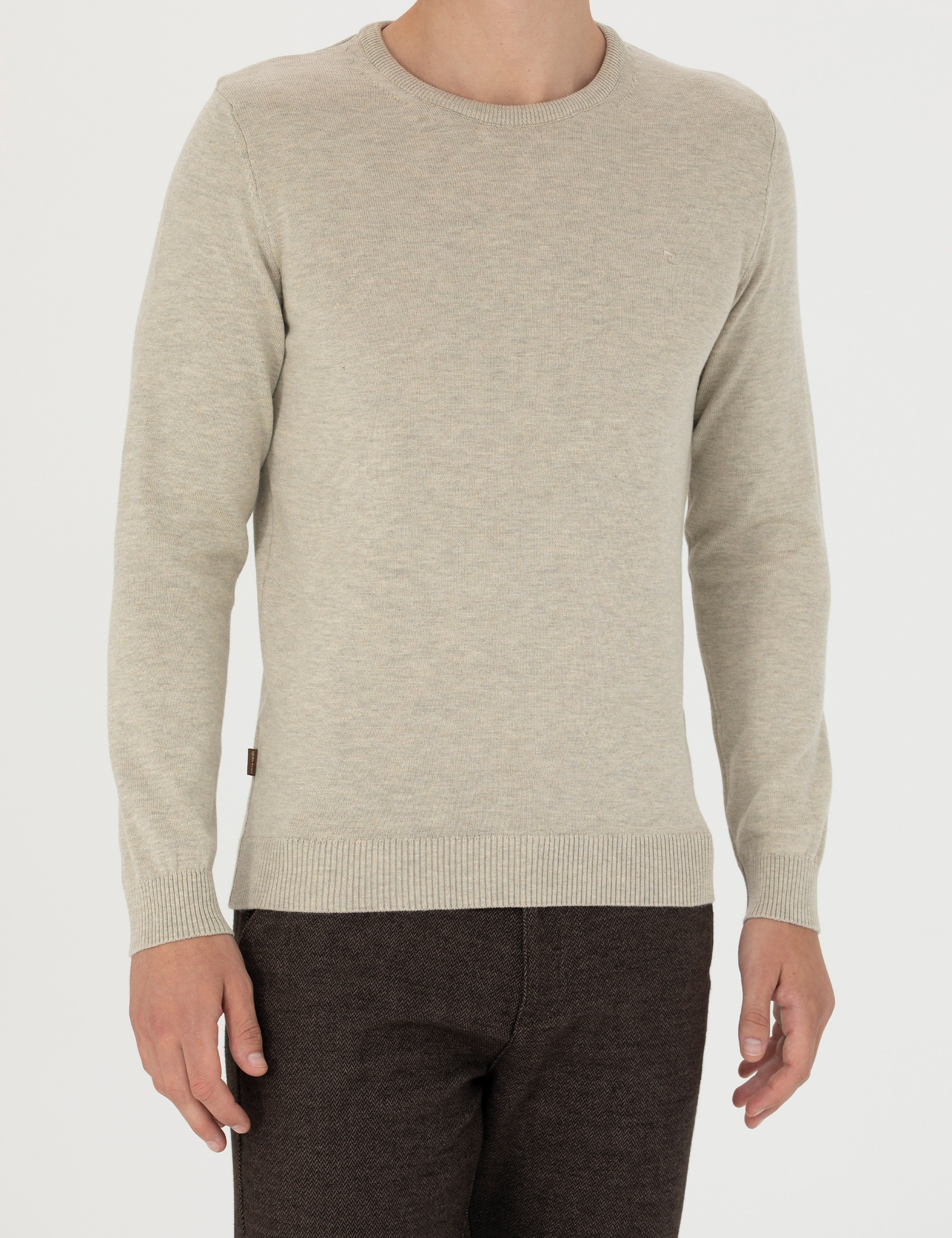 Kum Melanj Slim Fit Bisiklet Yaka Basic Triko Kazak