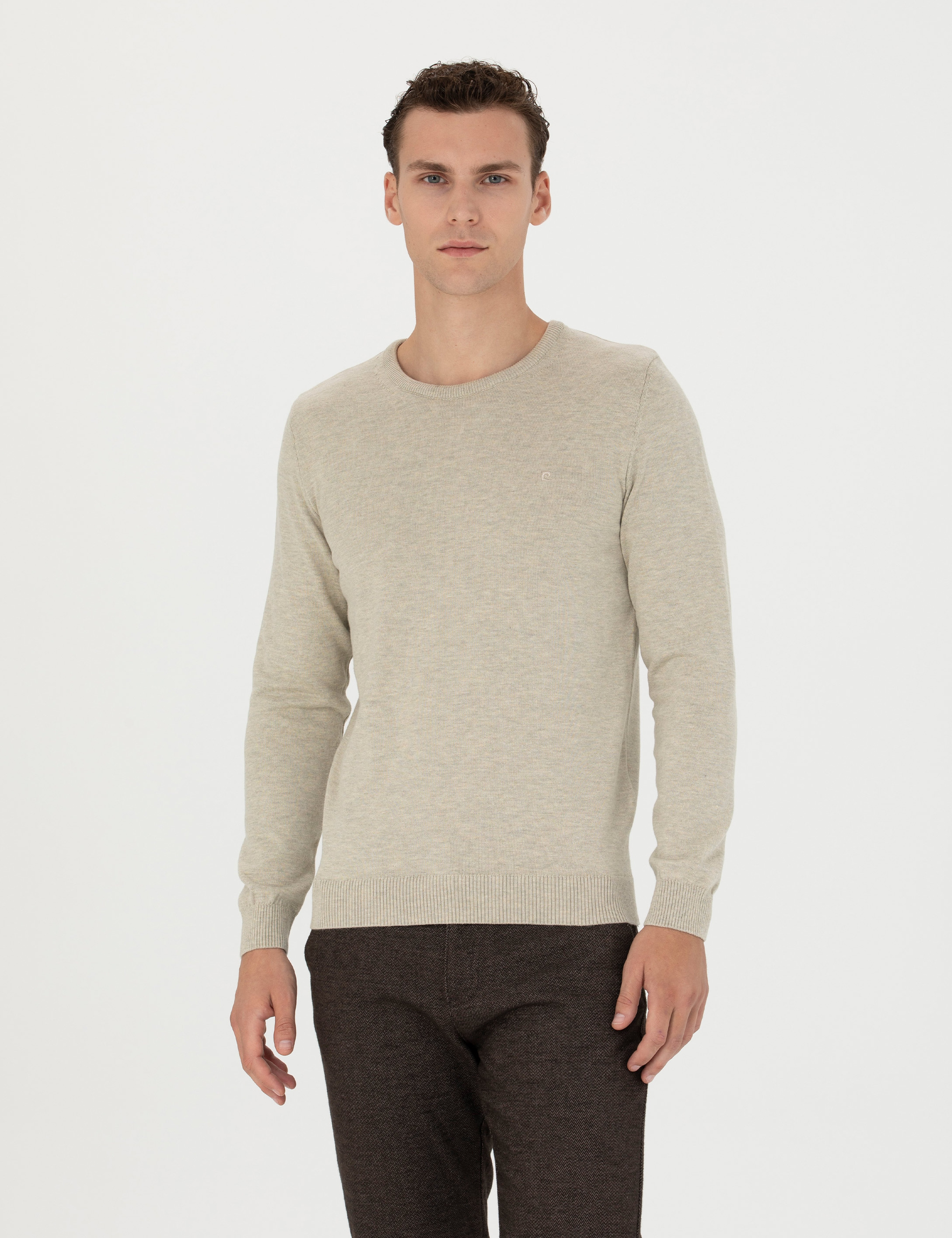 Kum Melanj Slim Fit Bisiklet Yaka Basic Triko Kazak - Image 1