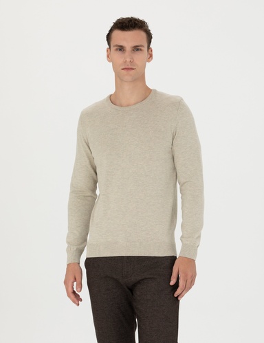 Kum Melanj Slim Fit Bisiklet Yaka Basic Triko Kazak