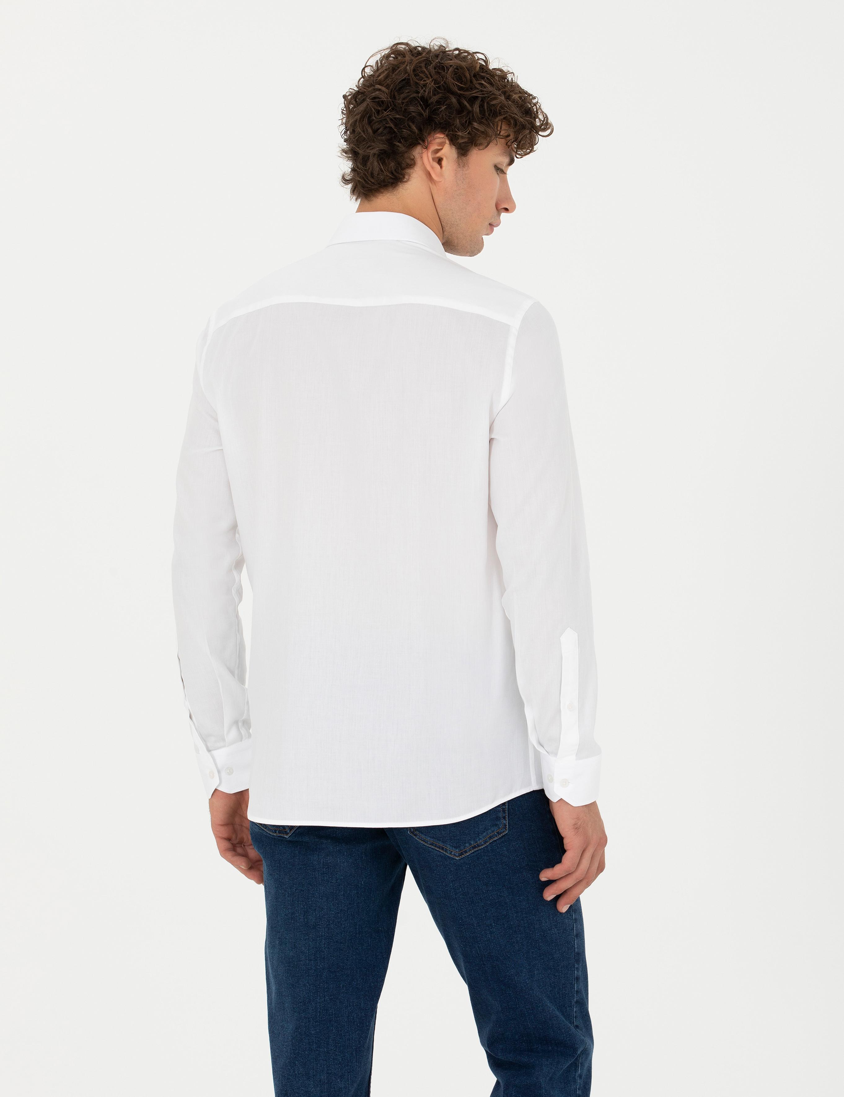 Beyaz Slim Fit Uzun Kollu Basic Gömlek