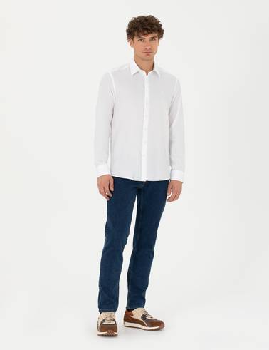 Beyaz Slim Fit Uzun Kollu Basic Gömlek