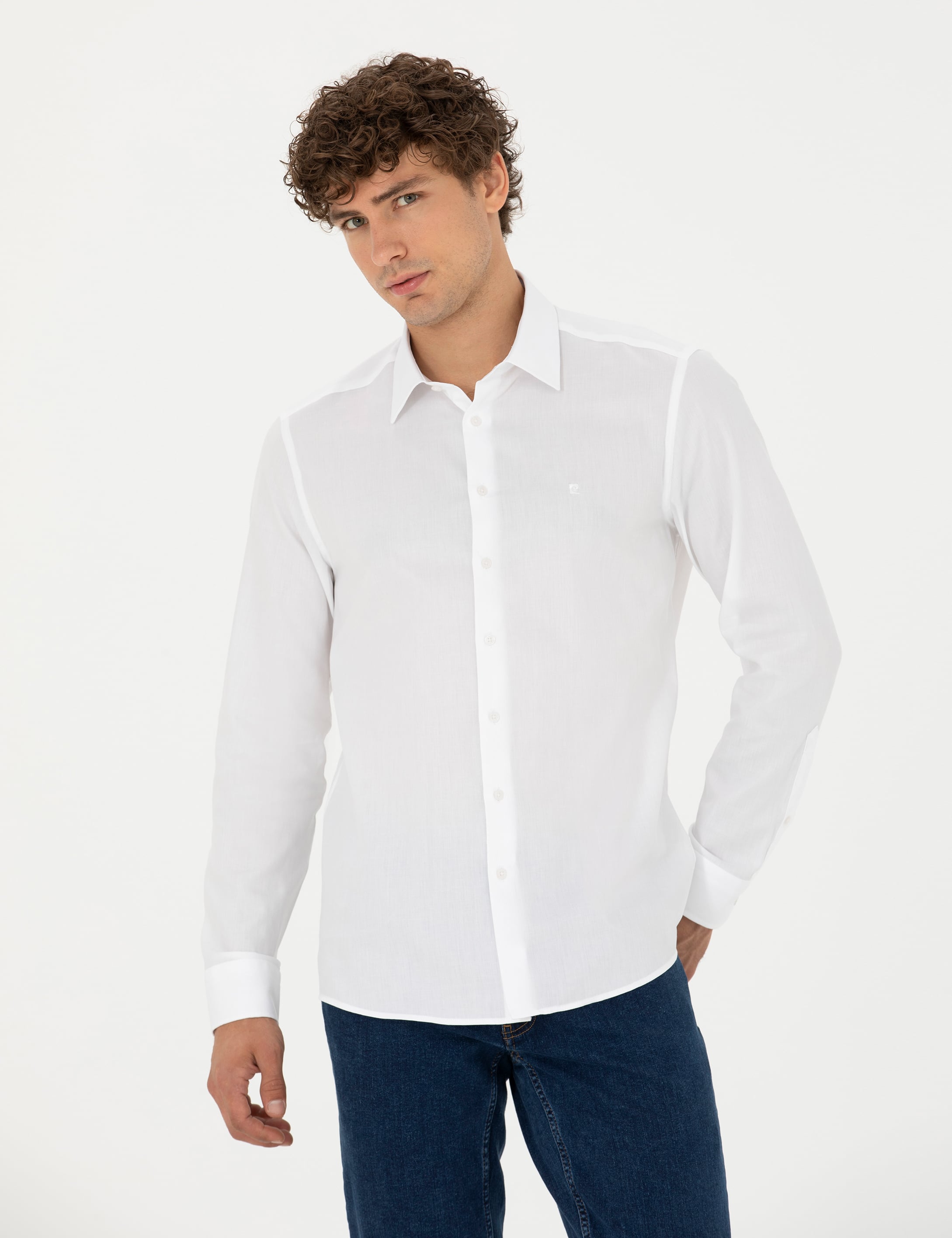Pierre Cardin Beyaz Slim Fit Uzun Kollu Basic Gömlek görsel 3