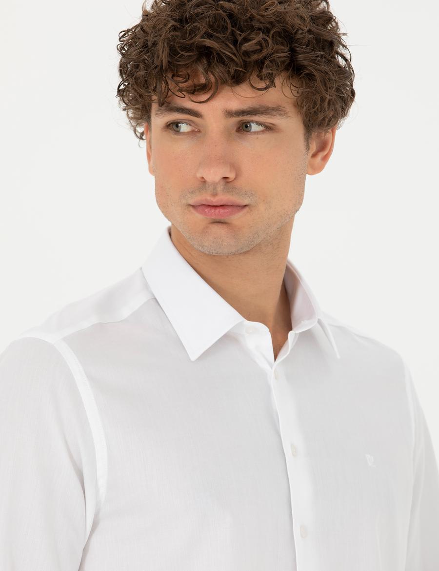 Beyaz Slim Fit Uzun Kollu Basic Gömlek