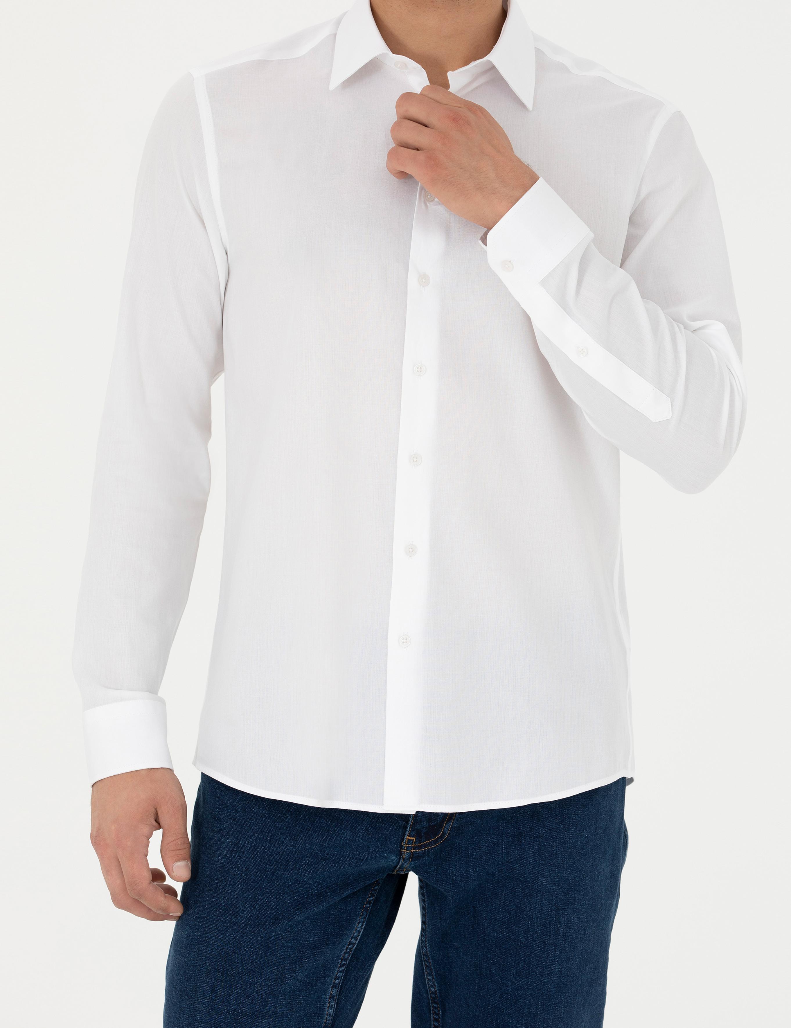 Beyaz Slim Fit Uzun Kollu Basic Gömlek