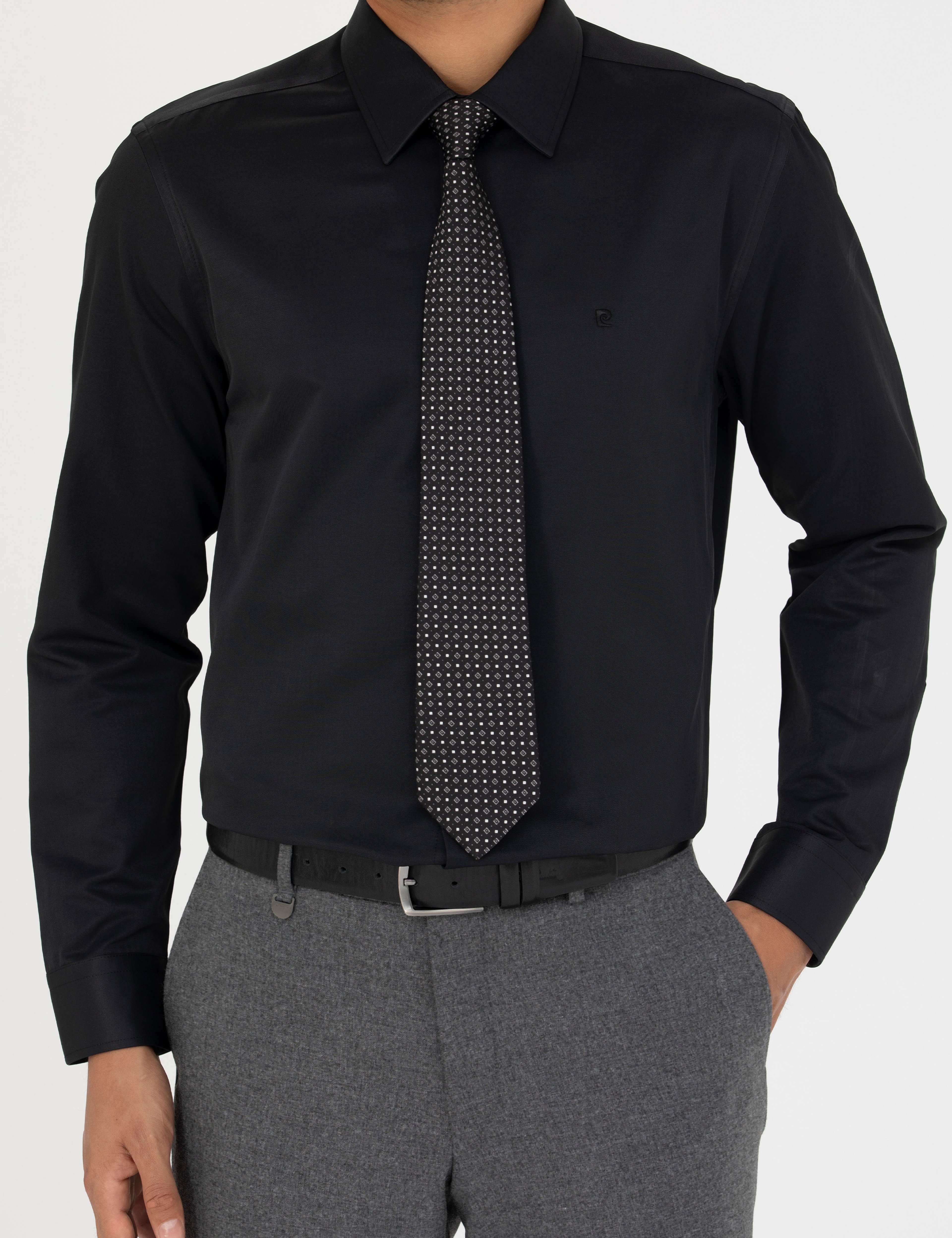 Siyah Slim Fit Uzun Kollu Basic Gömlek - Image 6