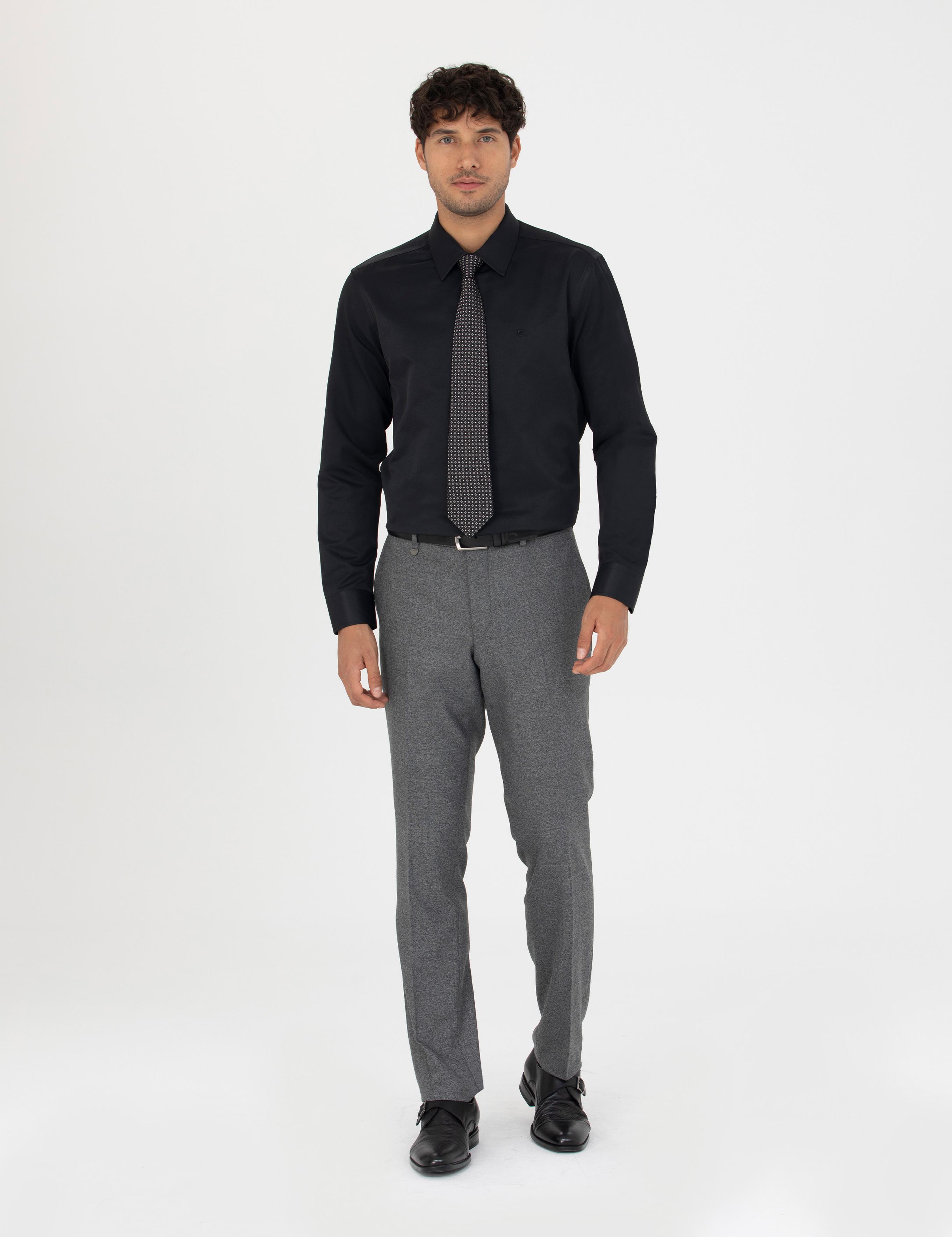 Siyah Slim Fit Uzun Kollu Basic Gömlek