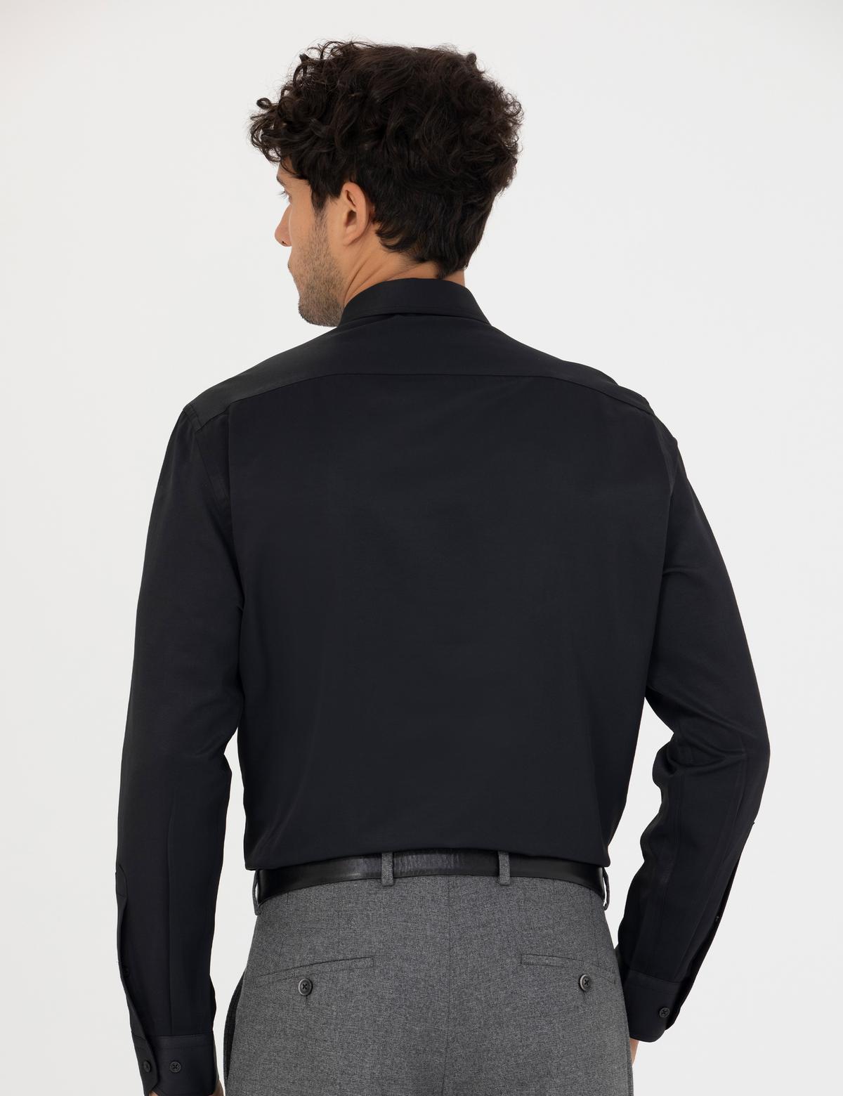 Siyah Slim Fit Uzun Kollu Basic Gömlek - 50277778016