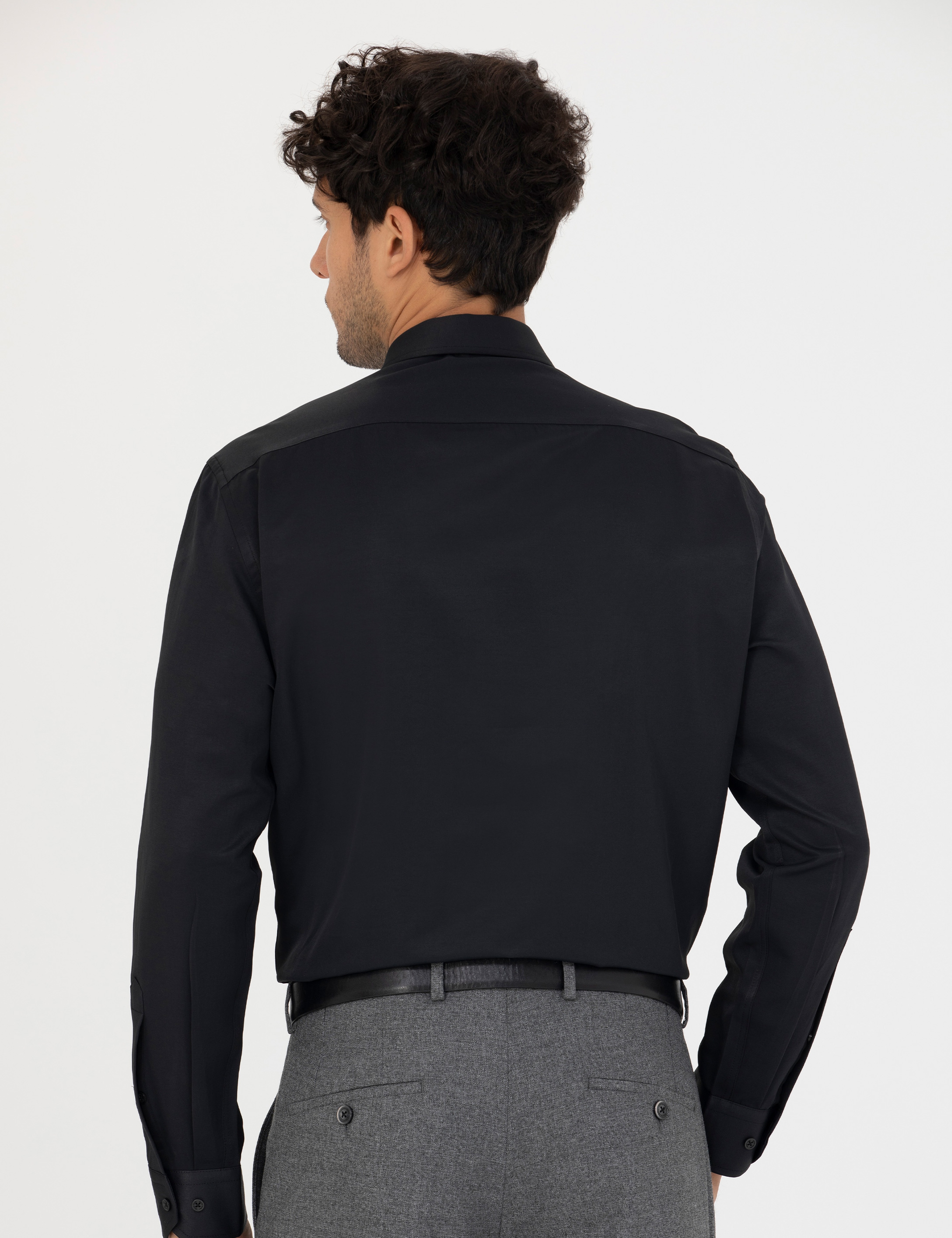 Siyah Slim Fit Uzun Kollu Basic Gömlek - Image 5