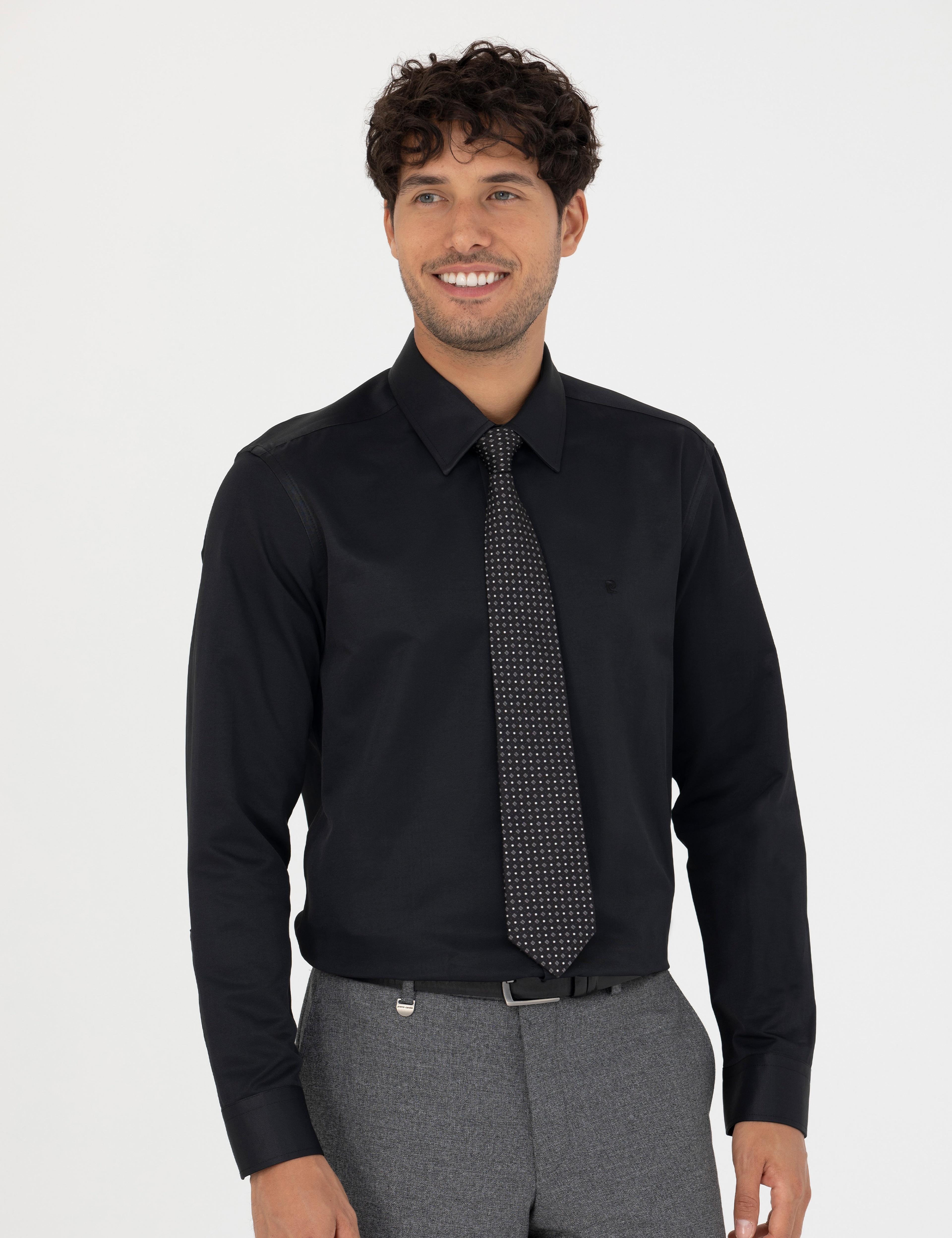 Siyah Slim Fit Uzun Kollu Basic Gömlek - Image 3