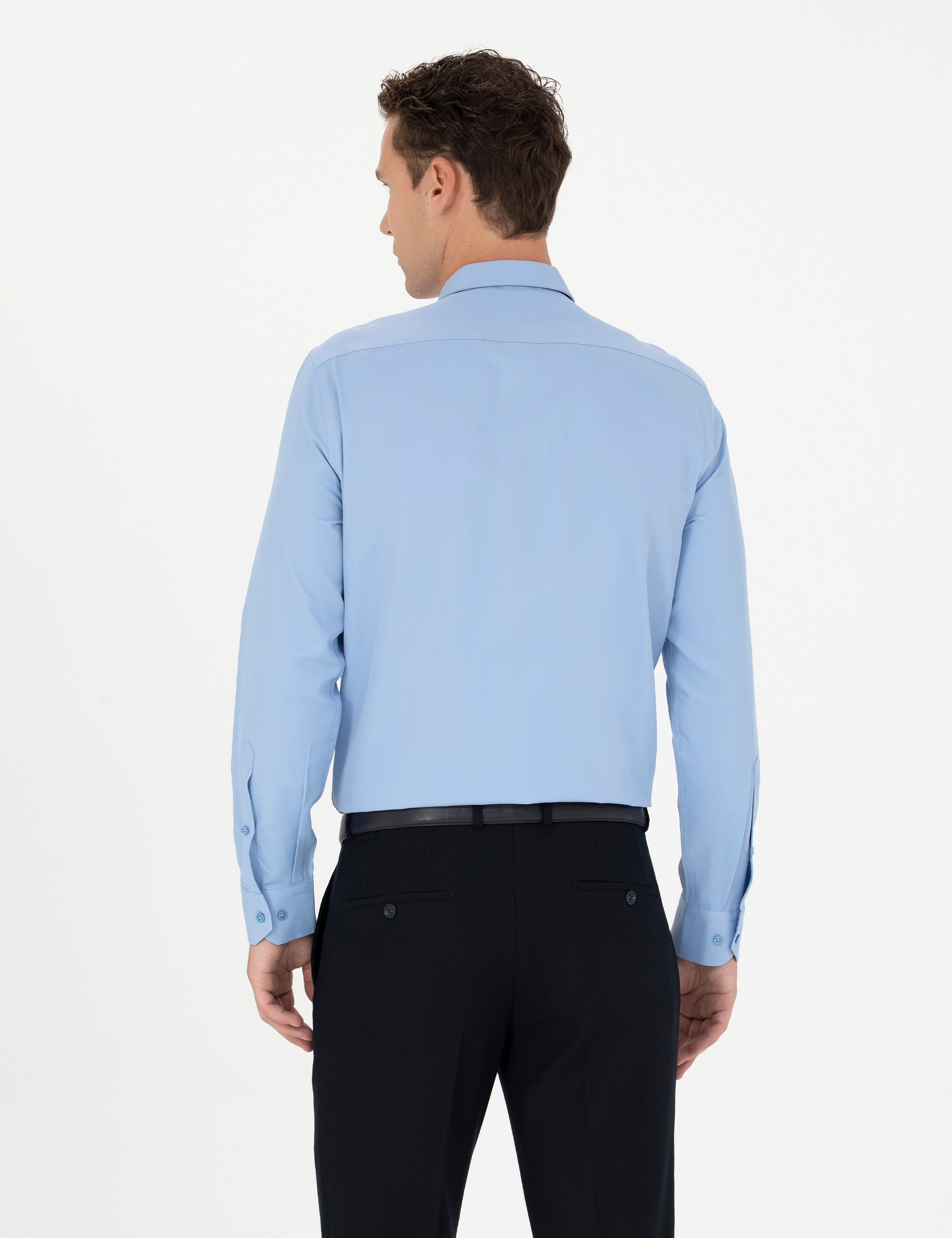 Mavi Slim Fit Uzun Kollu Basic Gömlek - Image 5
