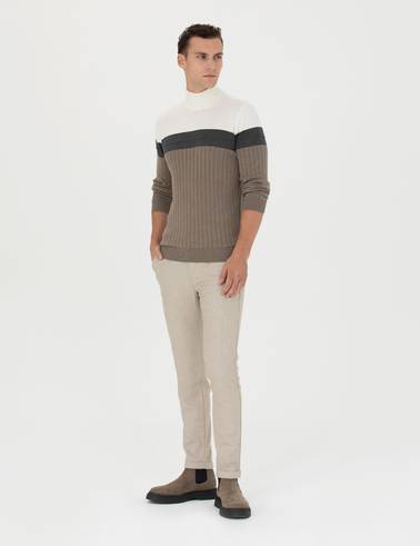 Bej Slim Fit Bağcıklı Kanvas Pantolon