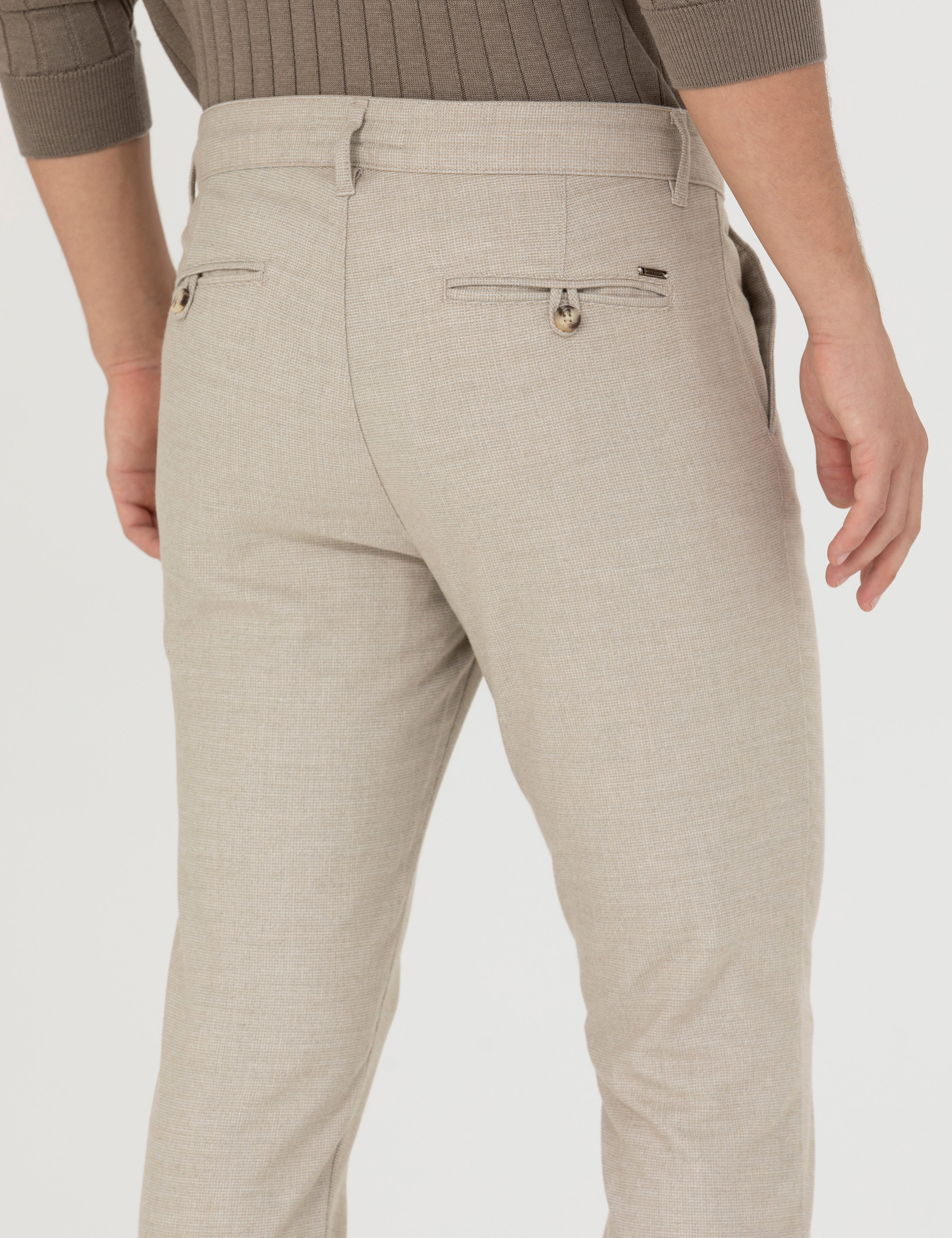 Bej Slim Fit Bağcıklı Kanvas Pantolon - Image 7