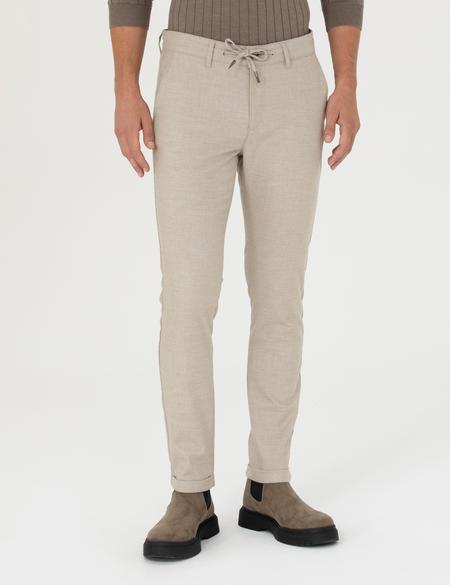 Bej Slim Fit Bağcıklı Kanvas Pantolon - 50278467088