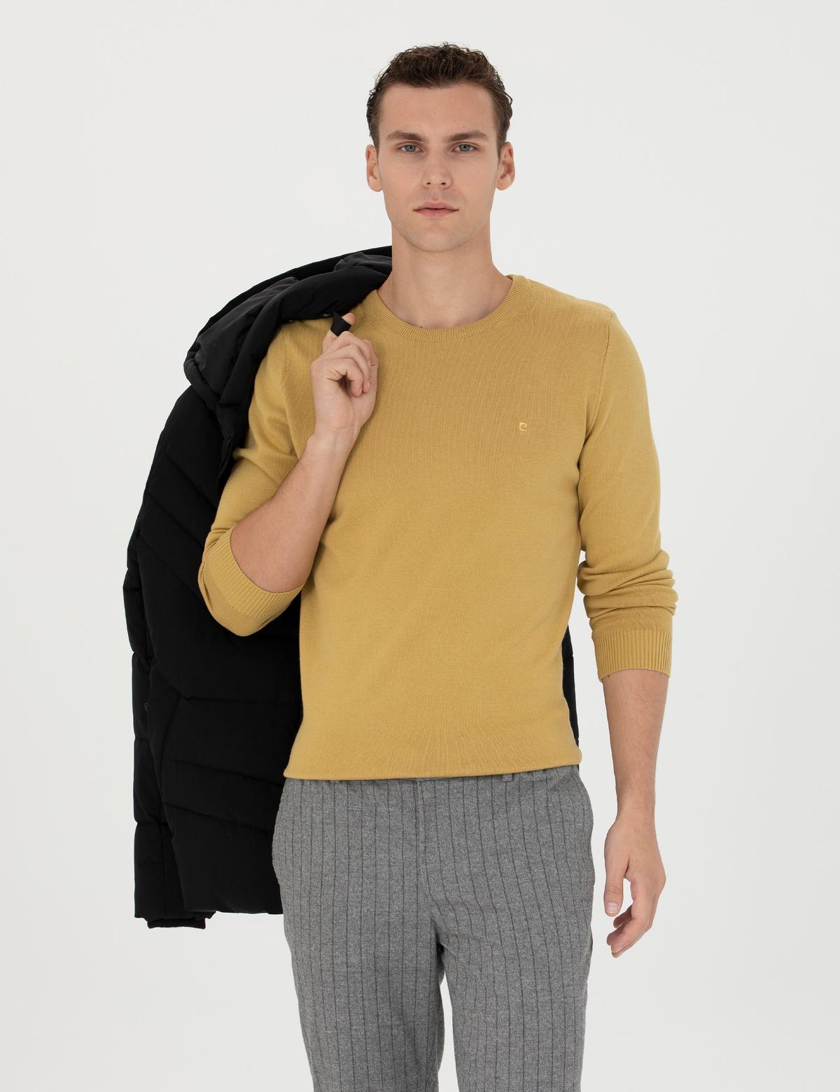 Yeşil Slim Fit Bisiklet Yaka Basic Triko Kazak