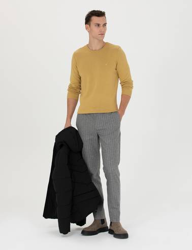 Yeşil Slim Fit Bisiklet Yaka Basic Triko Kazak