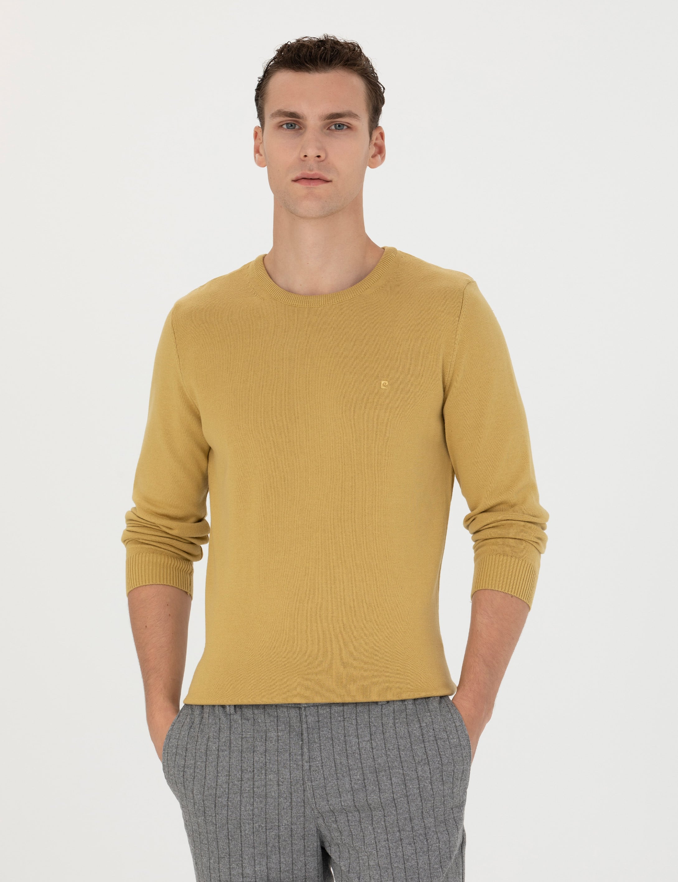 Pierre Cardin Yeşil Slim Fit Bisiklet Yaka Basic Triko Kazak görsel 3