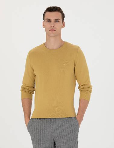 Yeşil Slim Fit Bisiklet Yaka Basic Triko Kazak